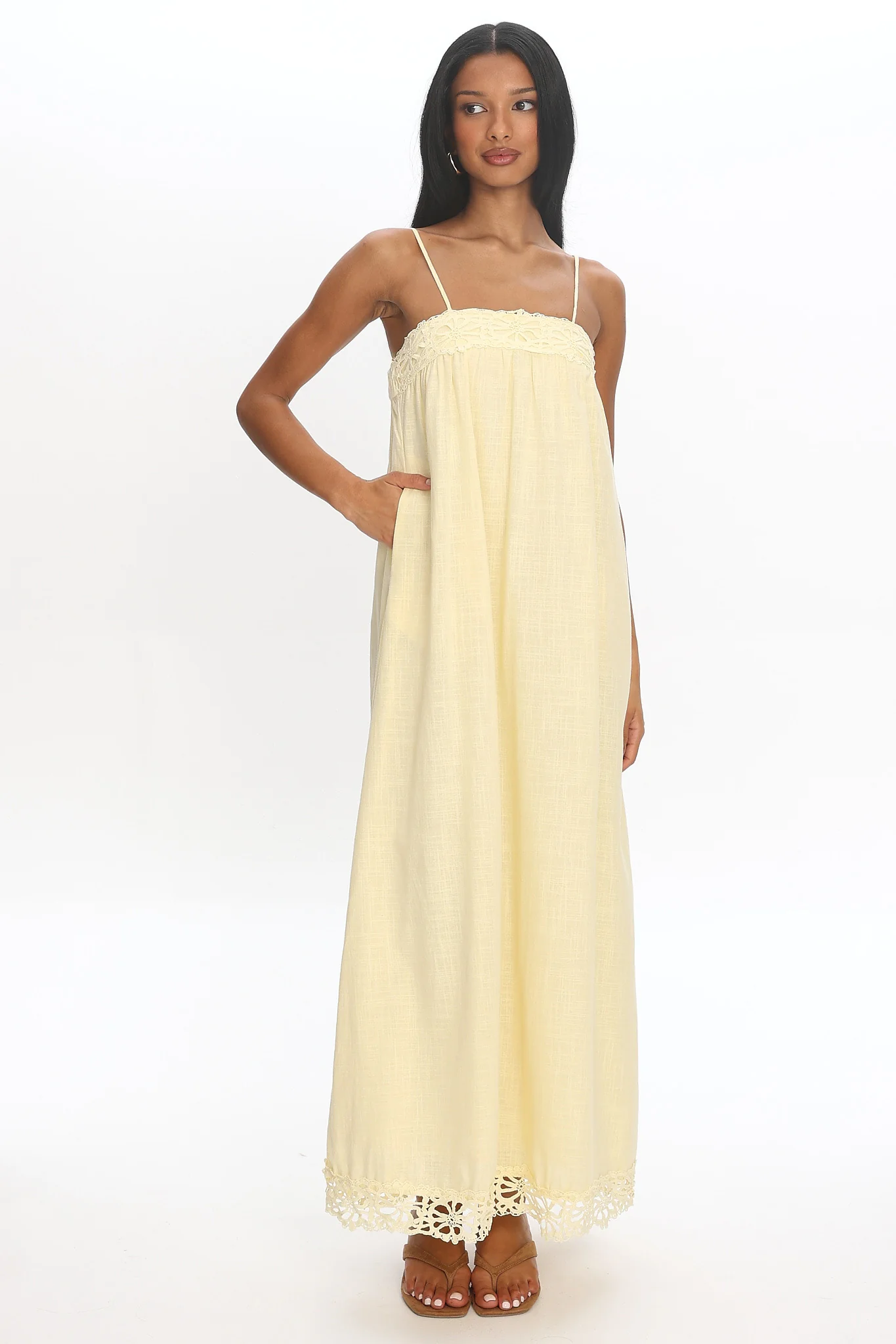Genevieve Crochet-Trim Maxi Dress Butter