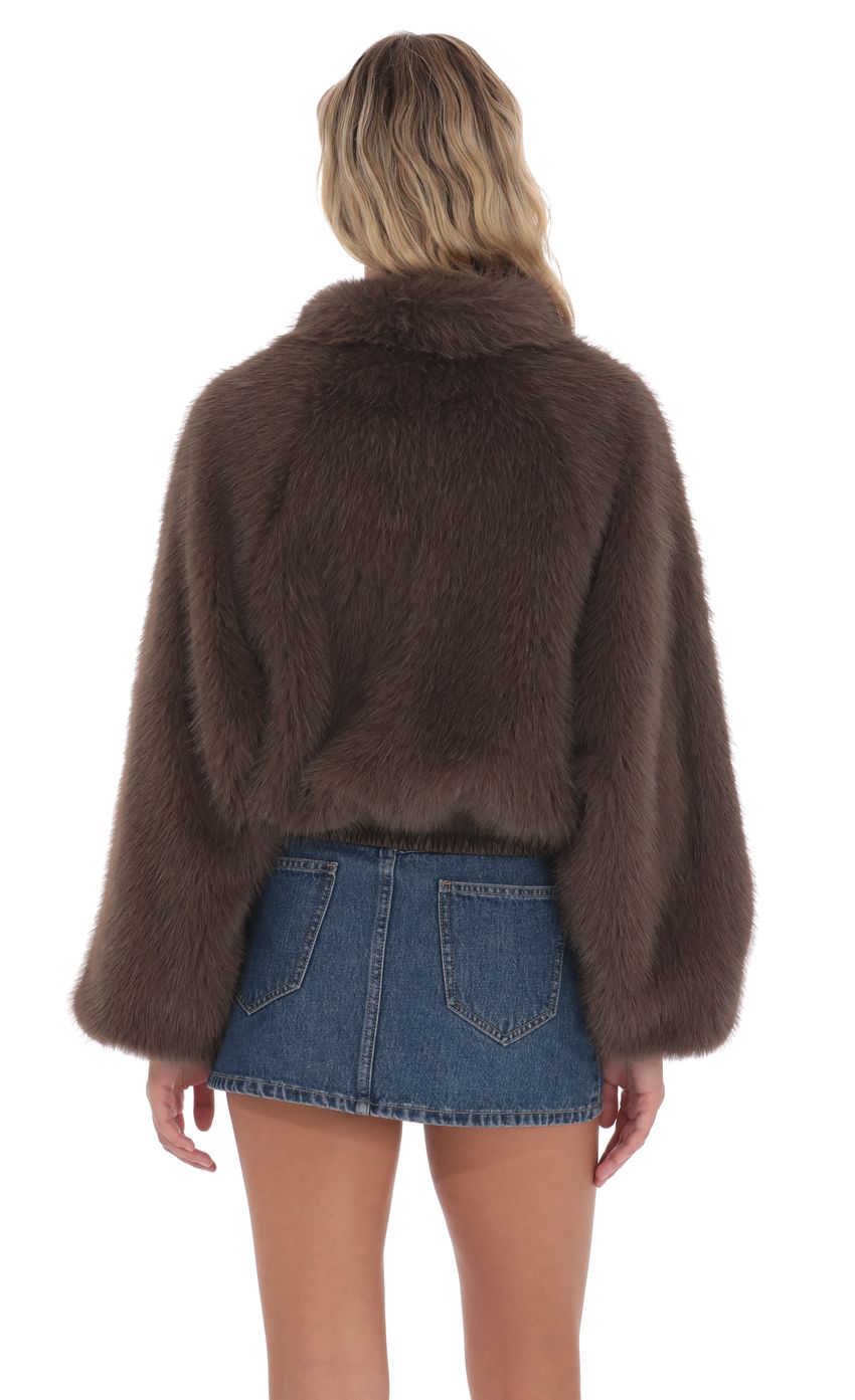 Faux Fur Bomber Jacket in Espresso