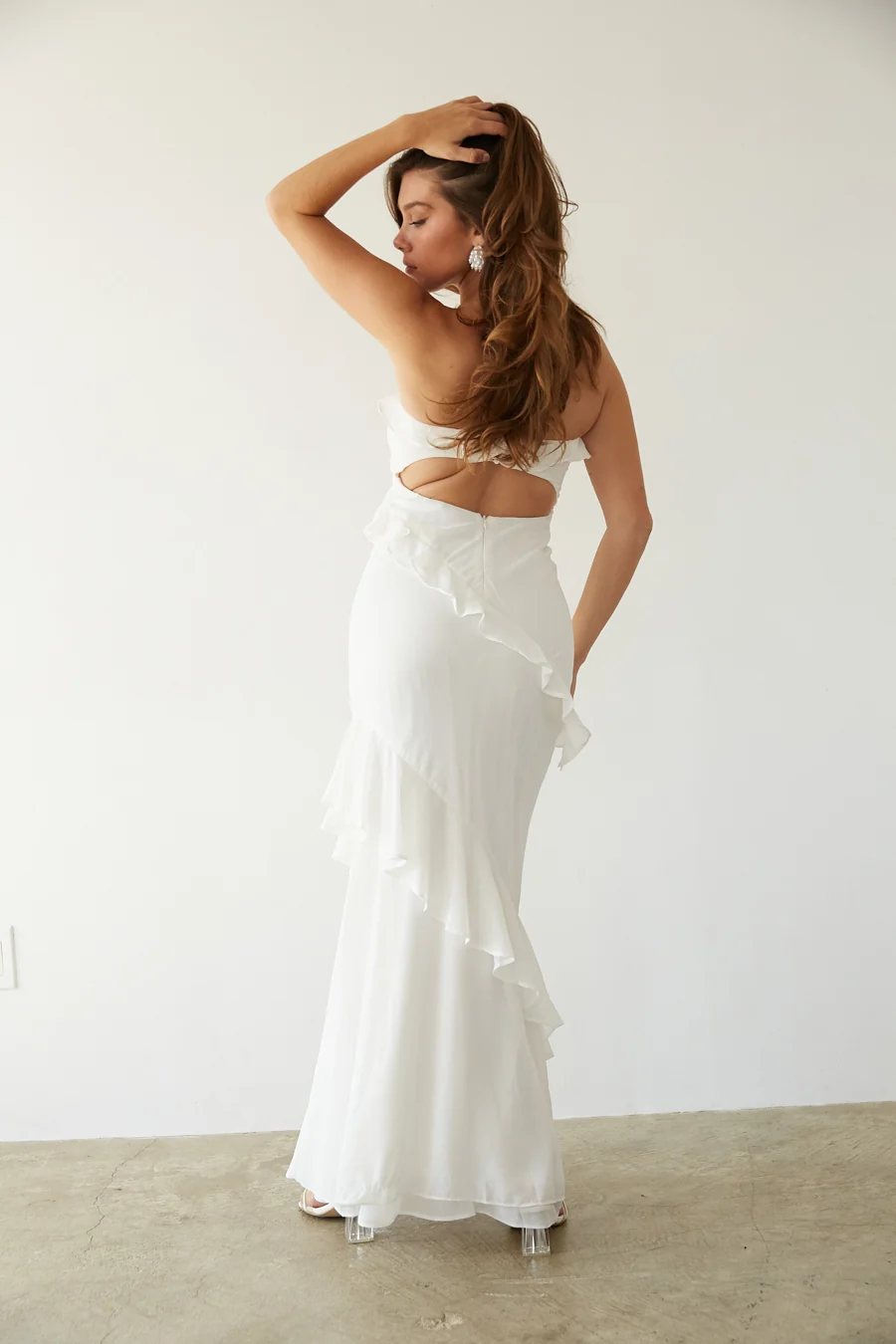 Jana Ruffle Open Back Maxi Dress