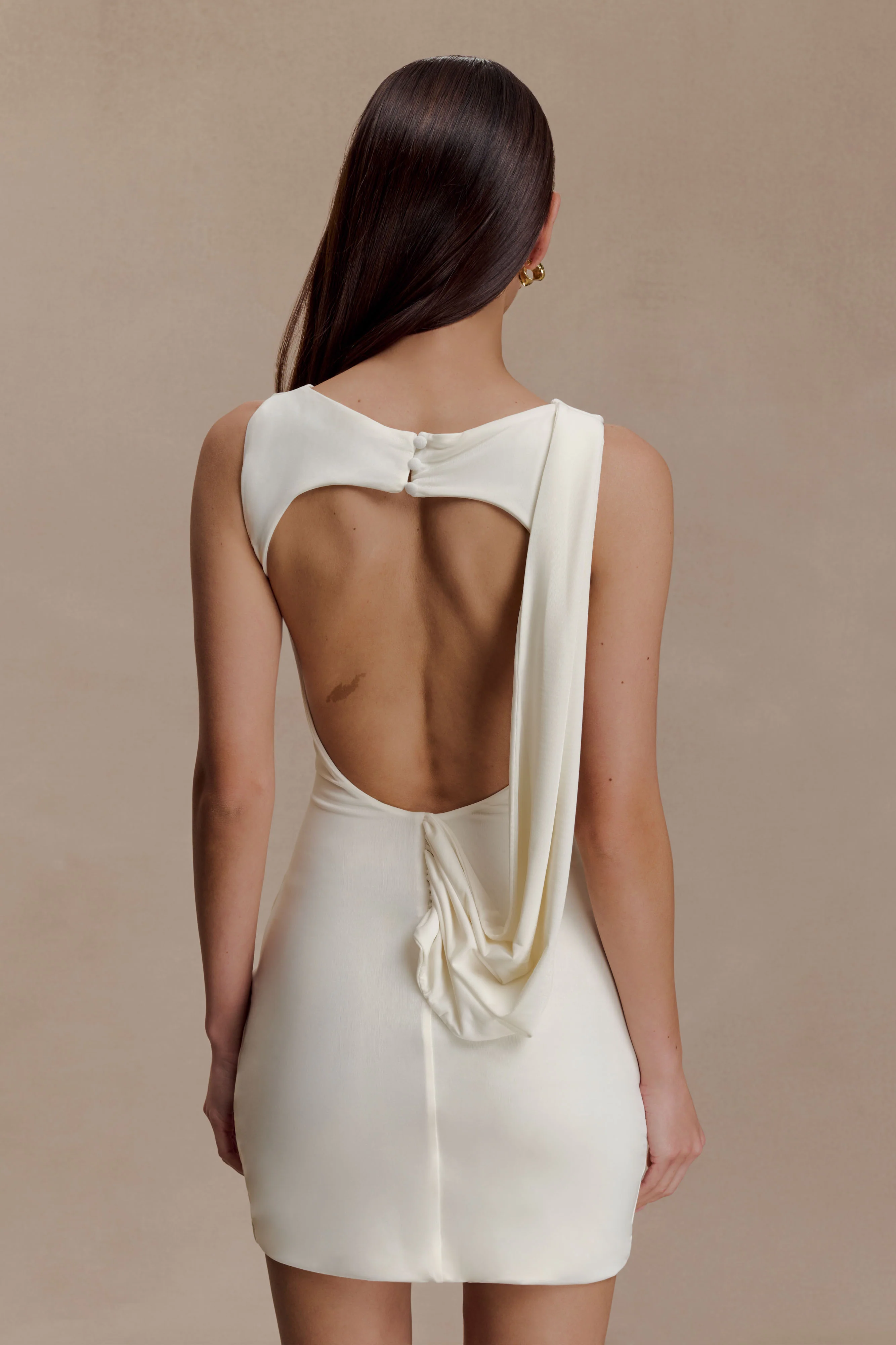 Henley Slinky Drape Mini Dress - Ivory