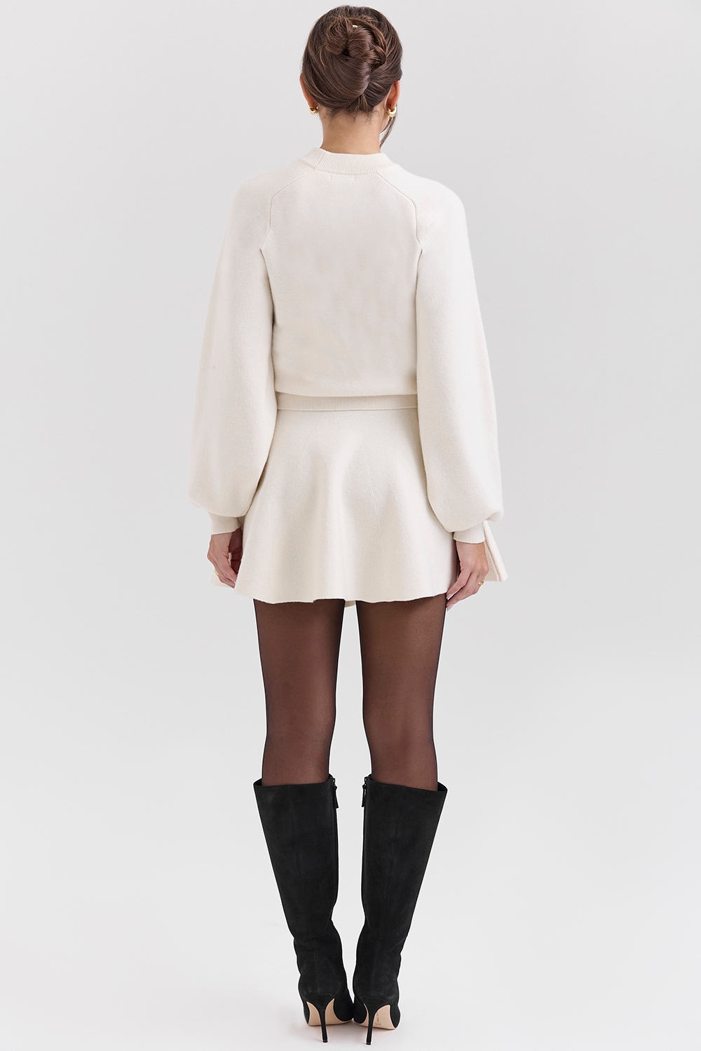 Cream Wool Cashmere Flounce Mini Skirt