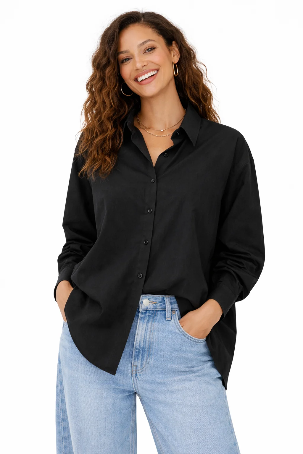 Long Sleeve Oversized Poplin Top