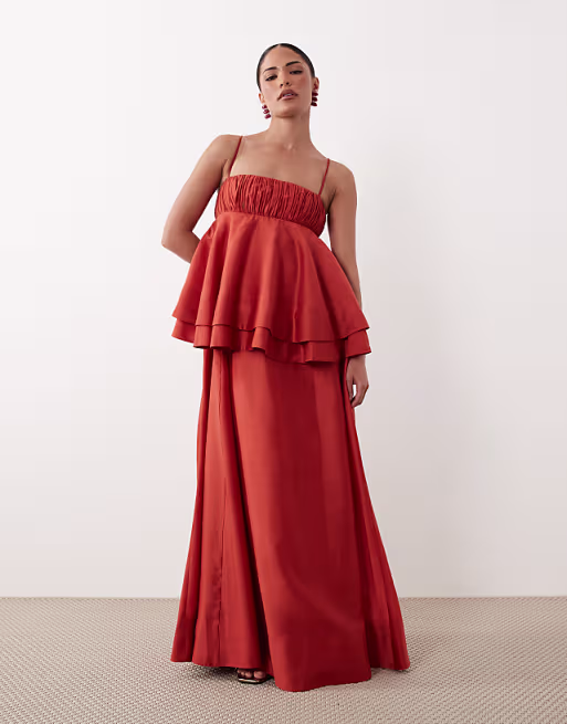 Petite double layer maxi dress in rust