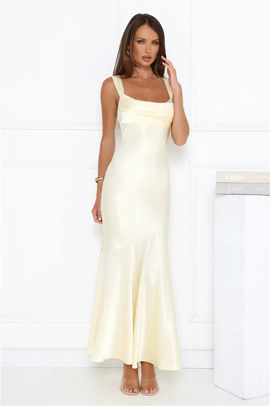 Kiss Crush Satin Maxi Dress Yellow