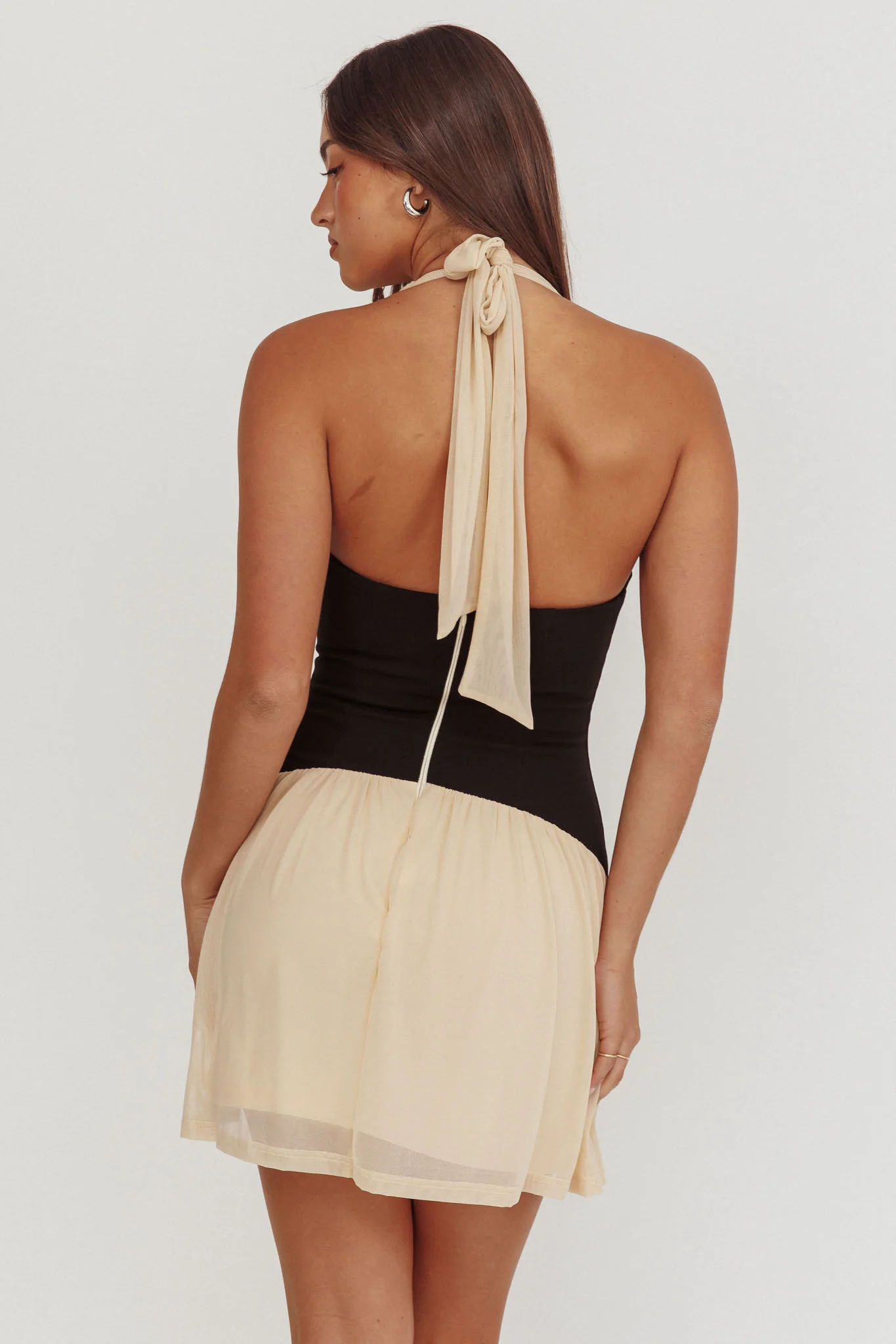 Milos Contrast Halter Mini Dress Cream