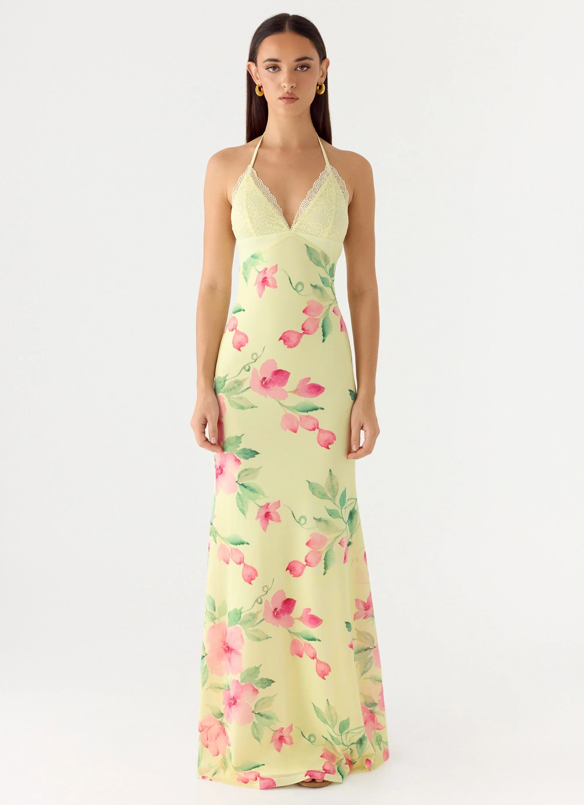 Takedown Halter Maxi Dress - Lemon Soleil