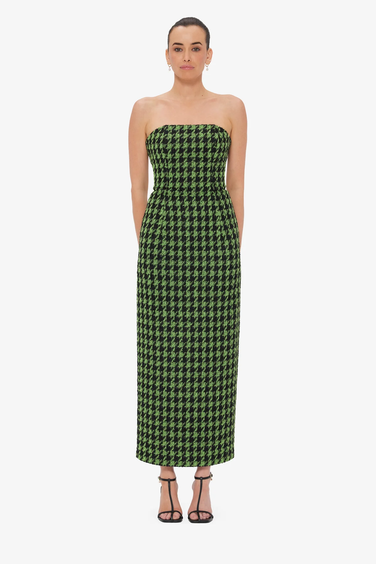 Rayna Tweed Bustier Maxi Dress - Houndstooth
