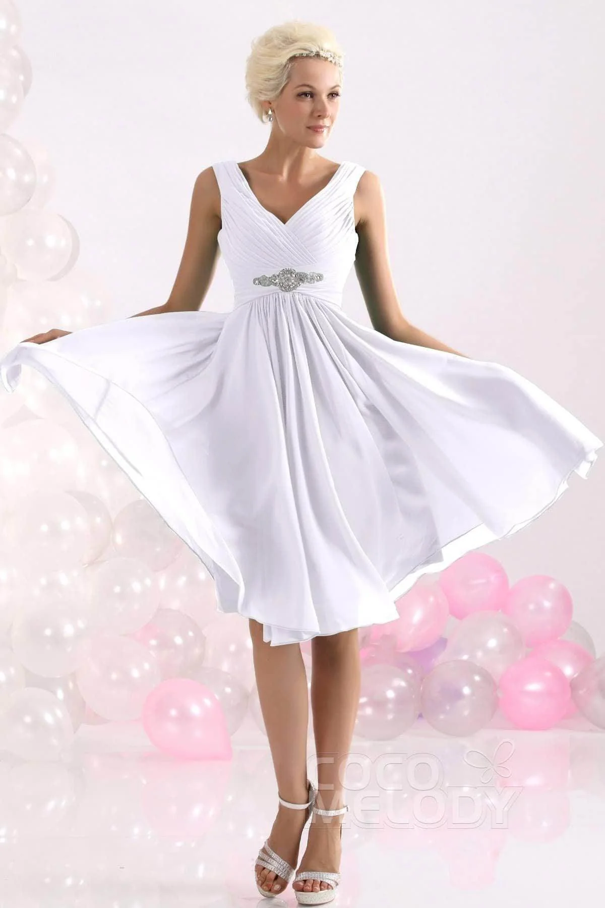 A-Line Knee Length Chiffon Bridesmaids Dress COZK1302A