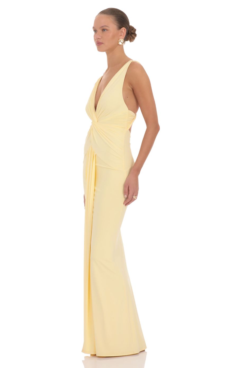Twist Front Plunge Maxi Dress in Butter Yellow