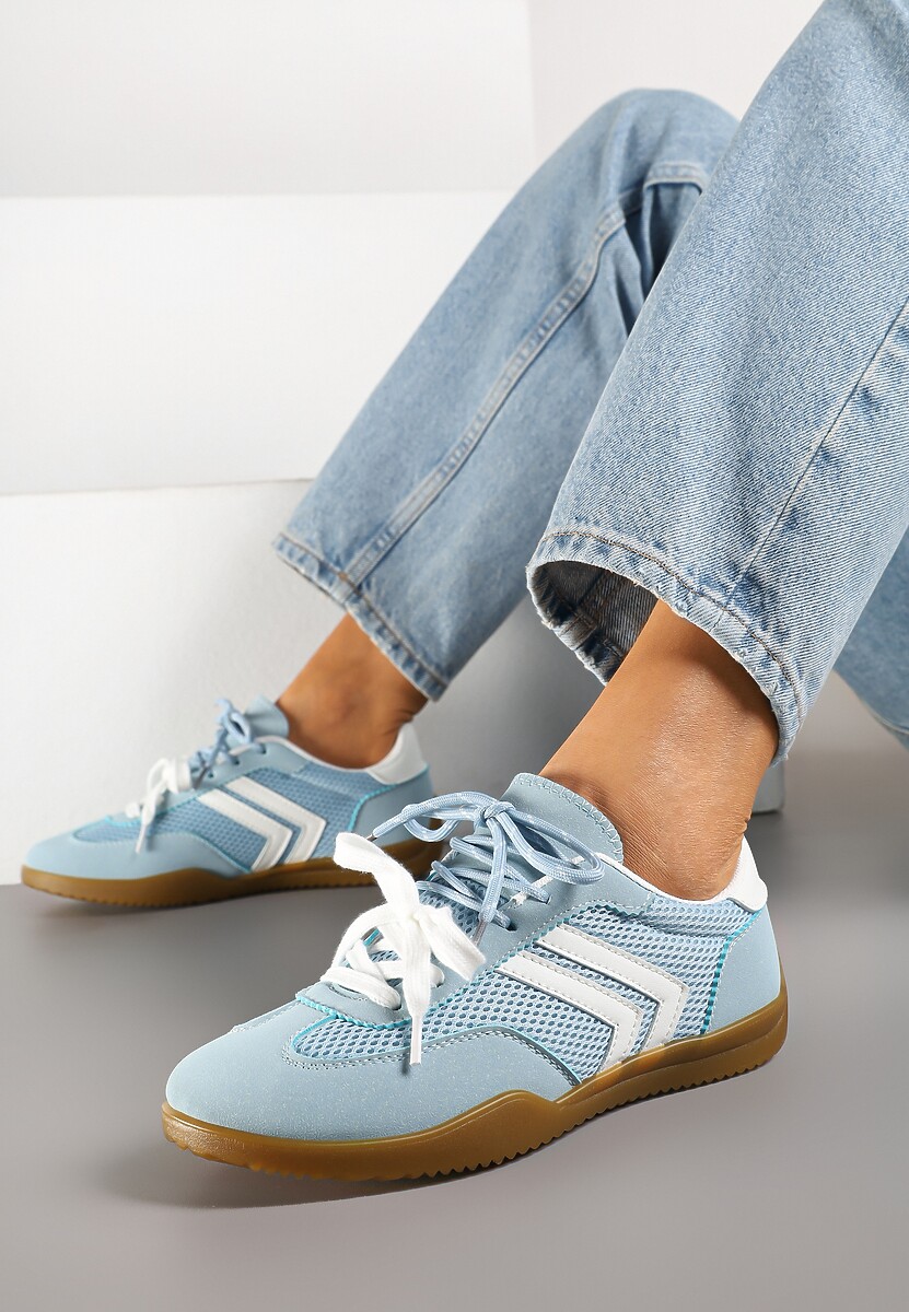Jasnoniebieskie Sneakersy w Stylu Tenisówek Ozdobione Geometrycznym Wzorem Teloriella