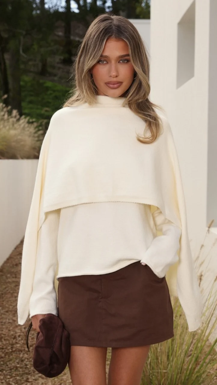 Jazmine Knitted Sweater and Scarf - Cream