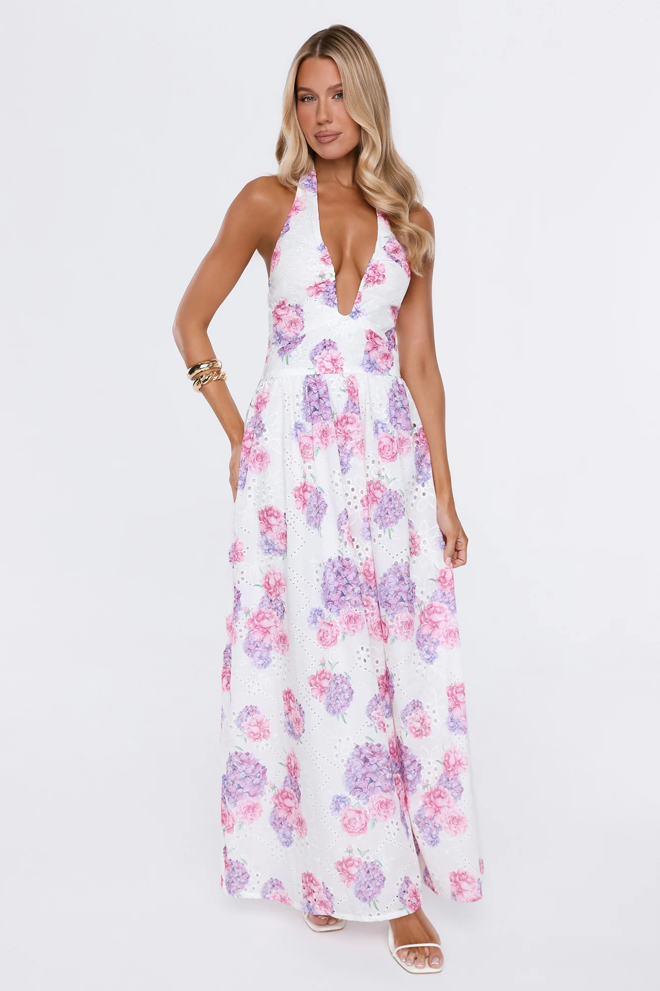 Light And Lovely Embroidered Halter Maxi Dress Lilac
