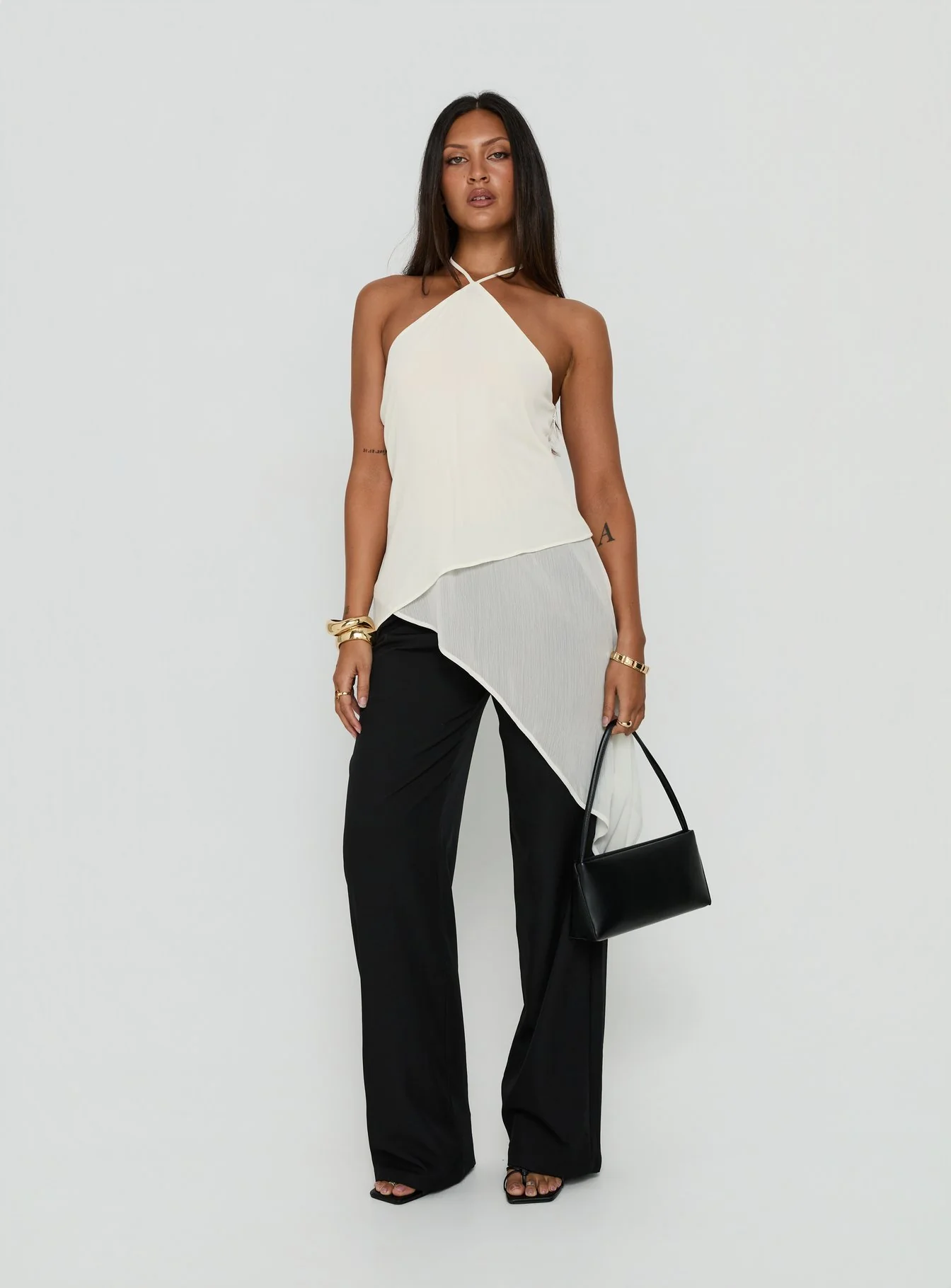 Eternal Optimist Longline Chiffon Arrowneck Top Cream