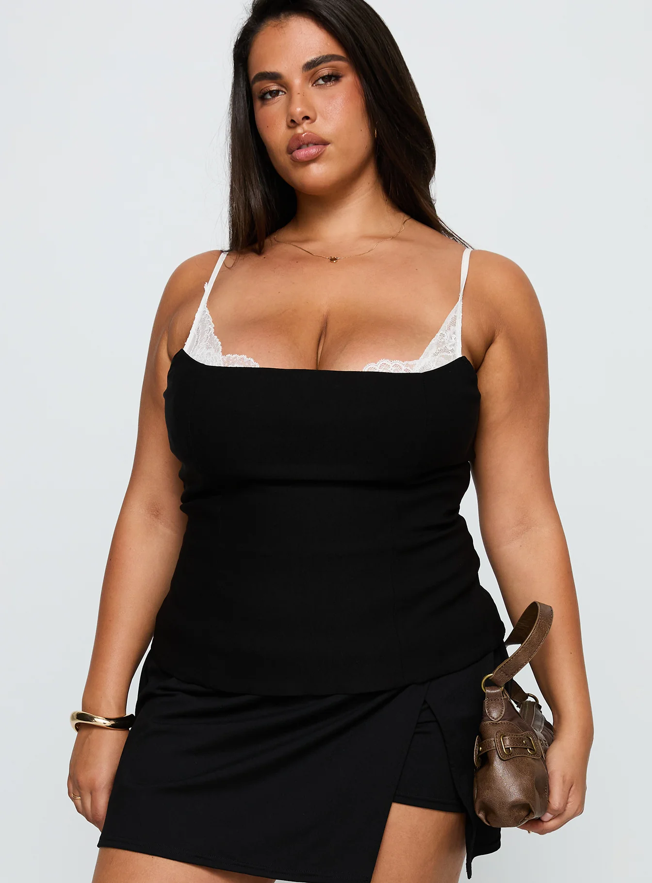 Renaissance Corset Lace Top Black / White Curve