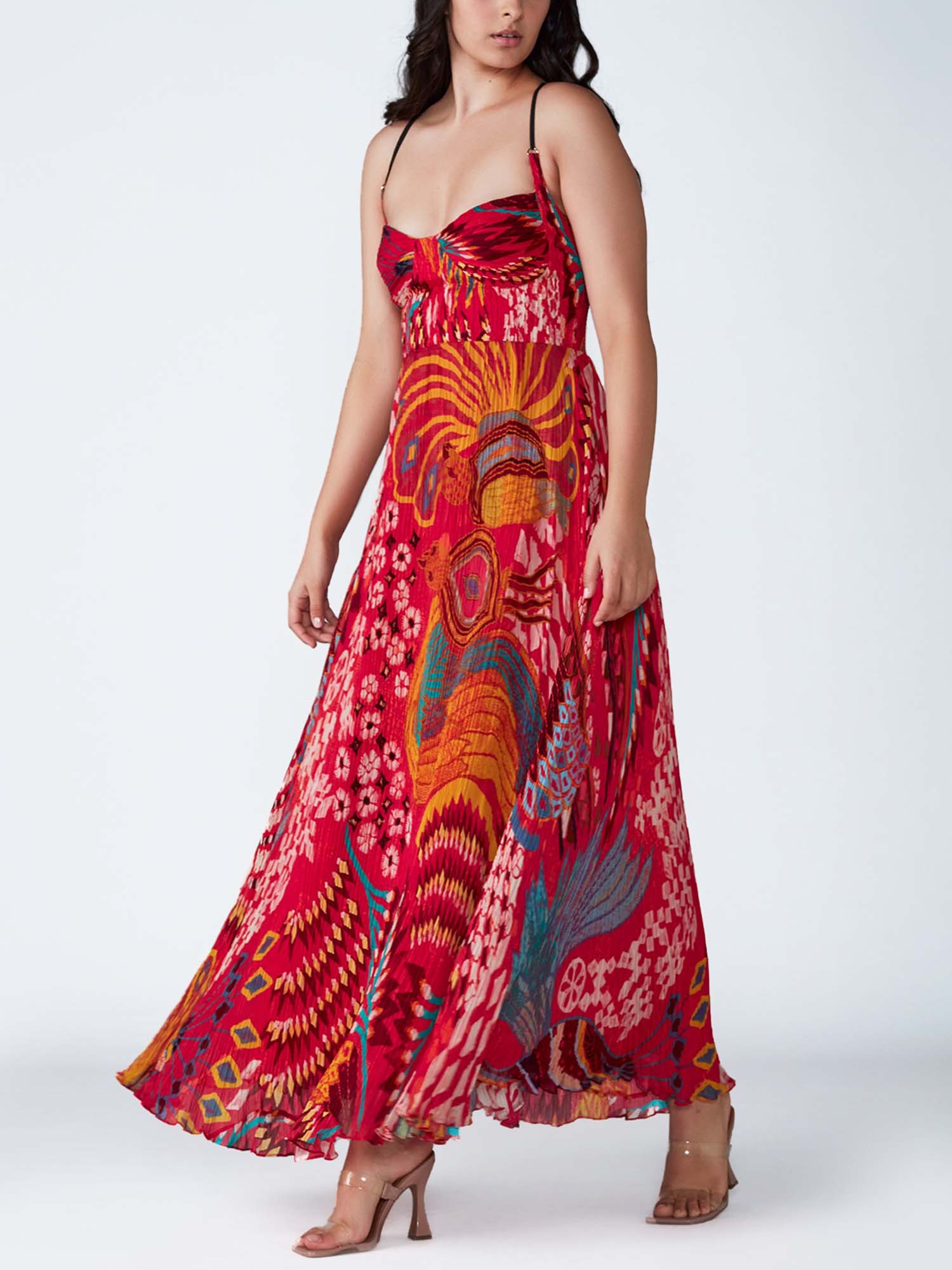 Crimson Bloom Printed Maxi Dress