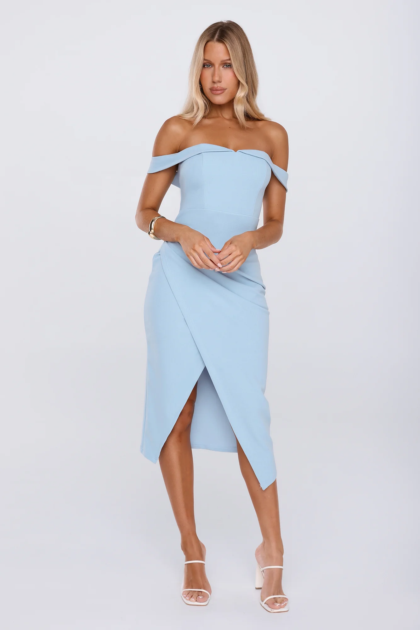 Editorial Mood Off Shoulder Midi Dress Blue