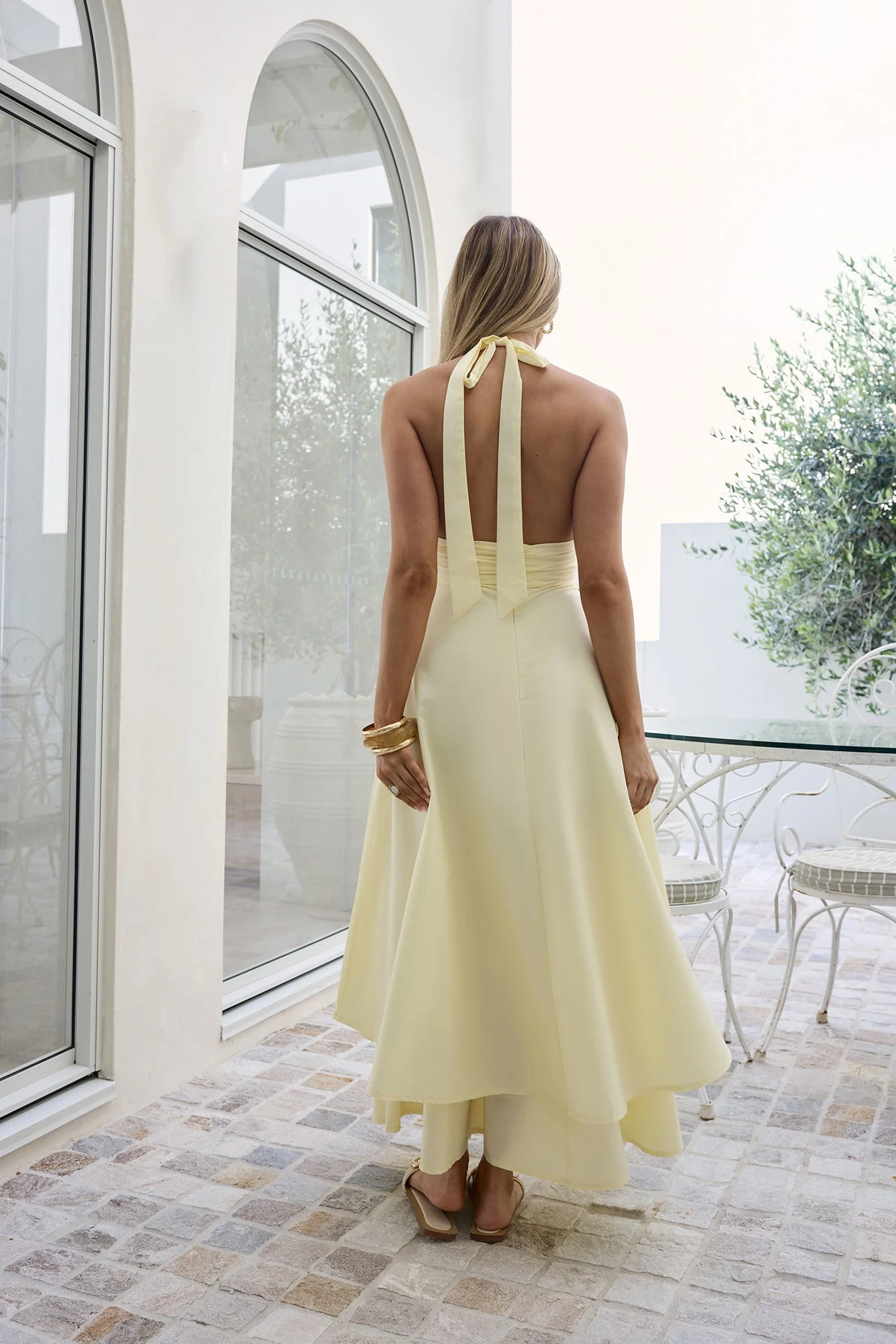 Spring Blossoms Halter Maxi Dress Lemon