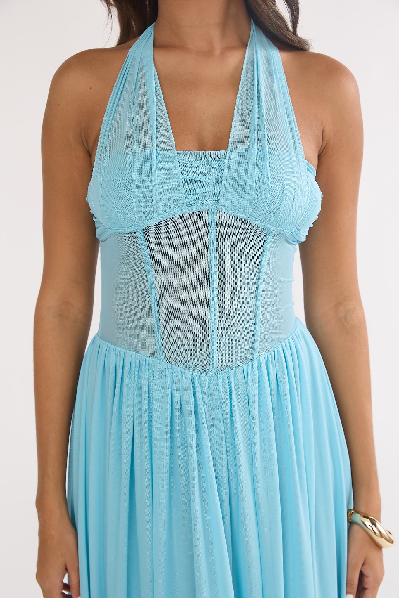 Jovella Halterneck Mesh Dress Blue - luluinthesky