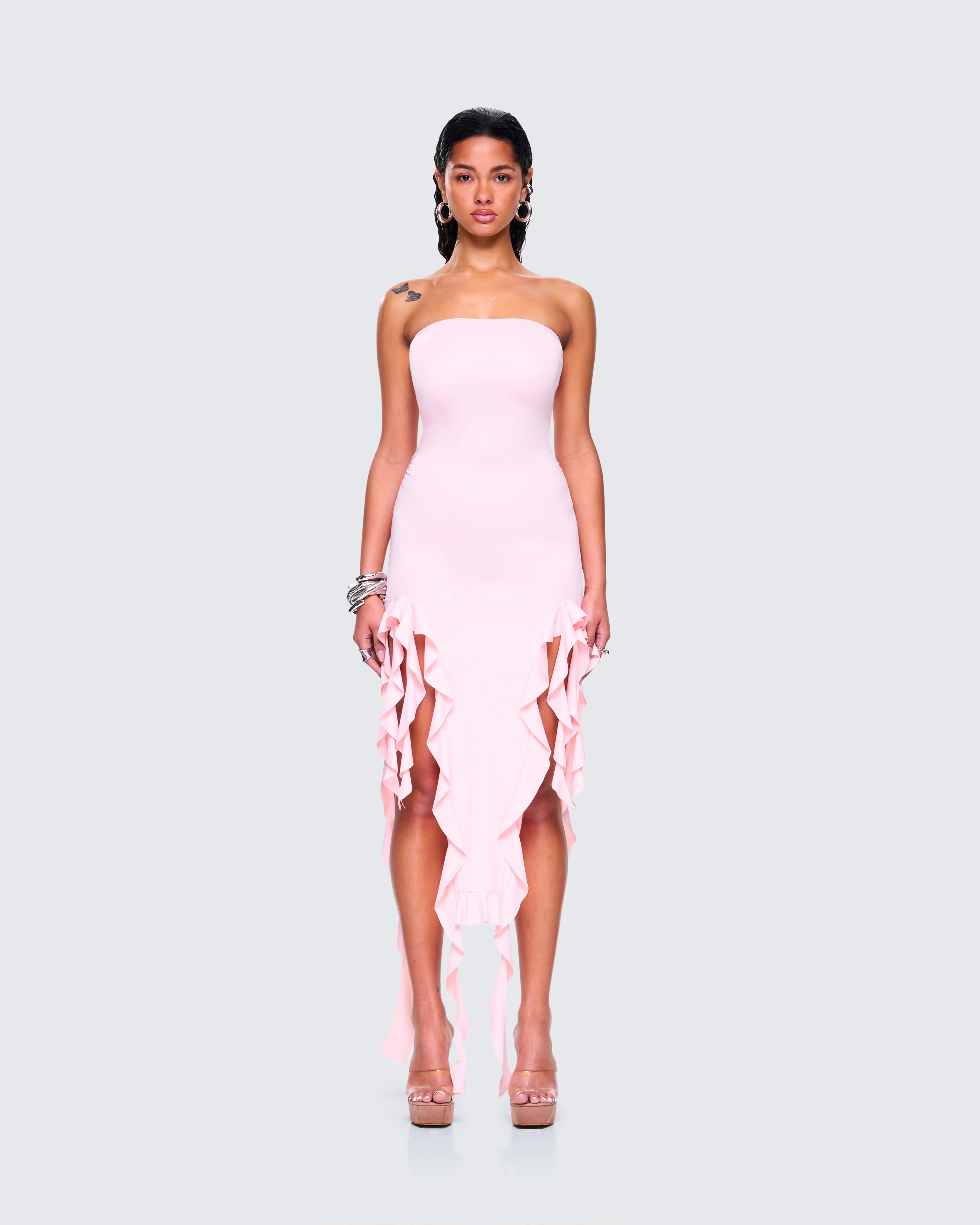 Sadira Pink Strapless Ruffle Dress