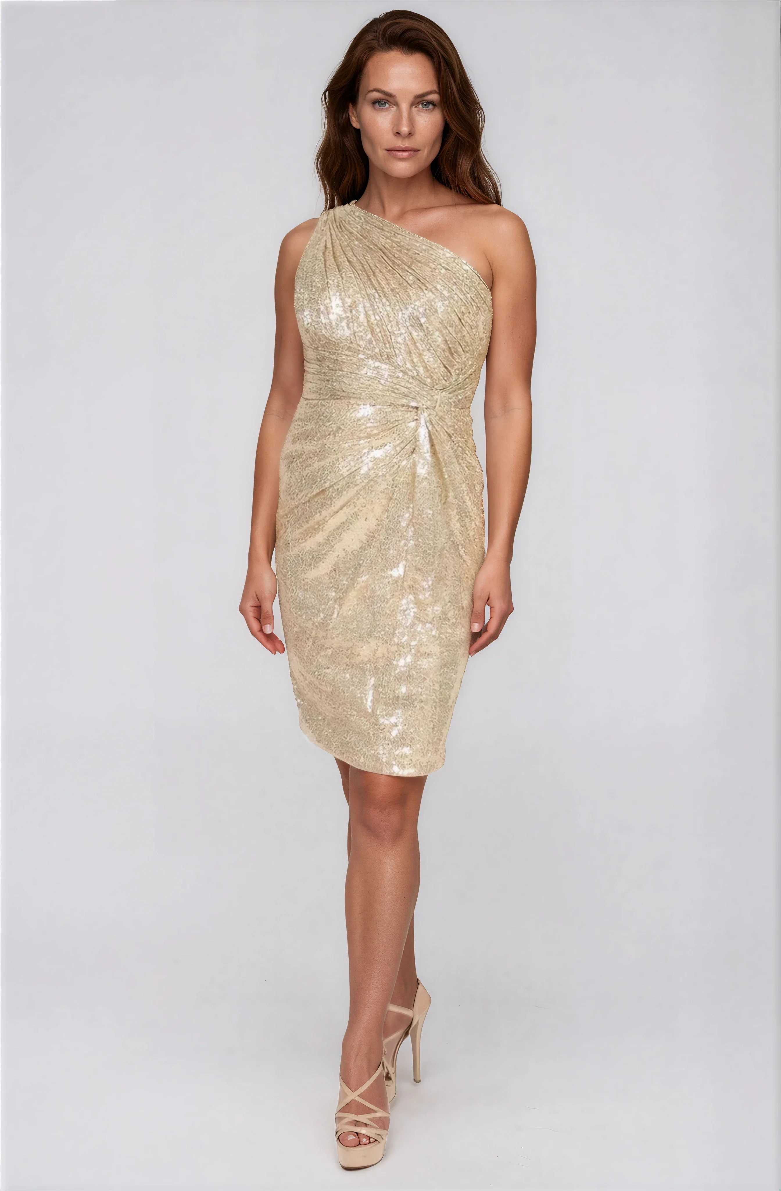 One Shoulder Draped Sequin Cocktail