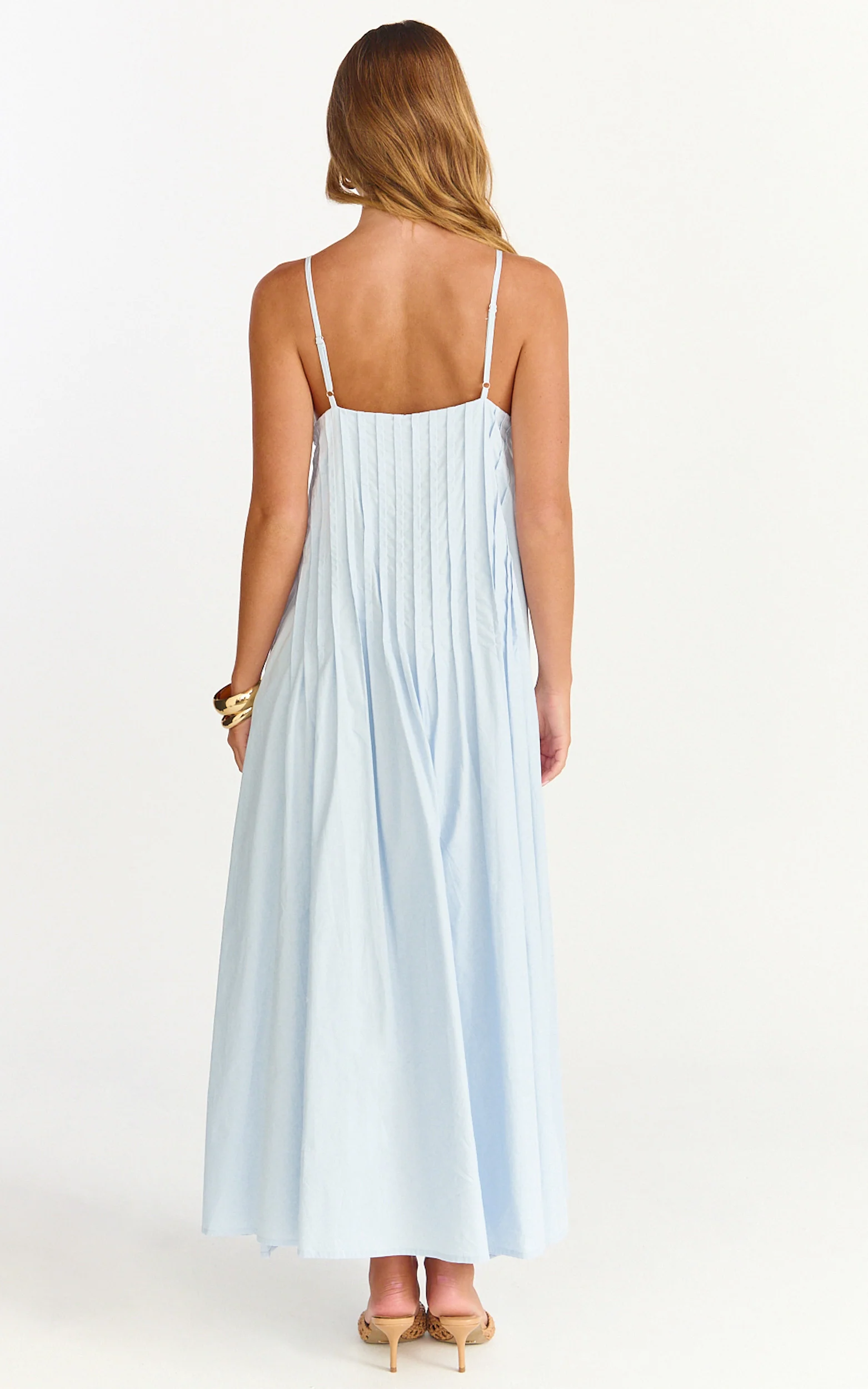 Estelle Maxi Dress - V Neck Pleated Dress in Blue