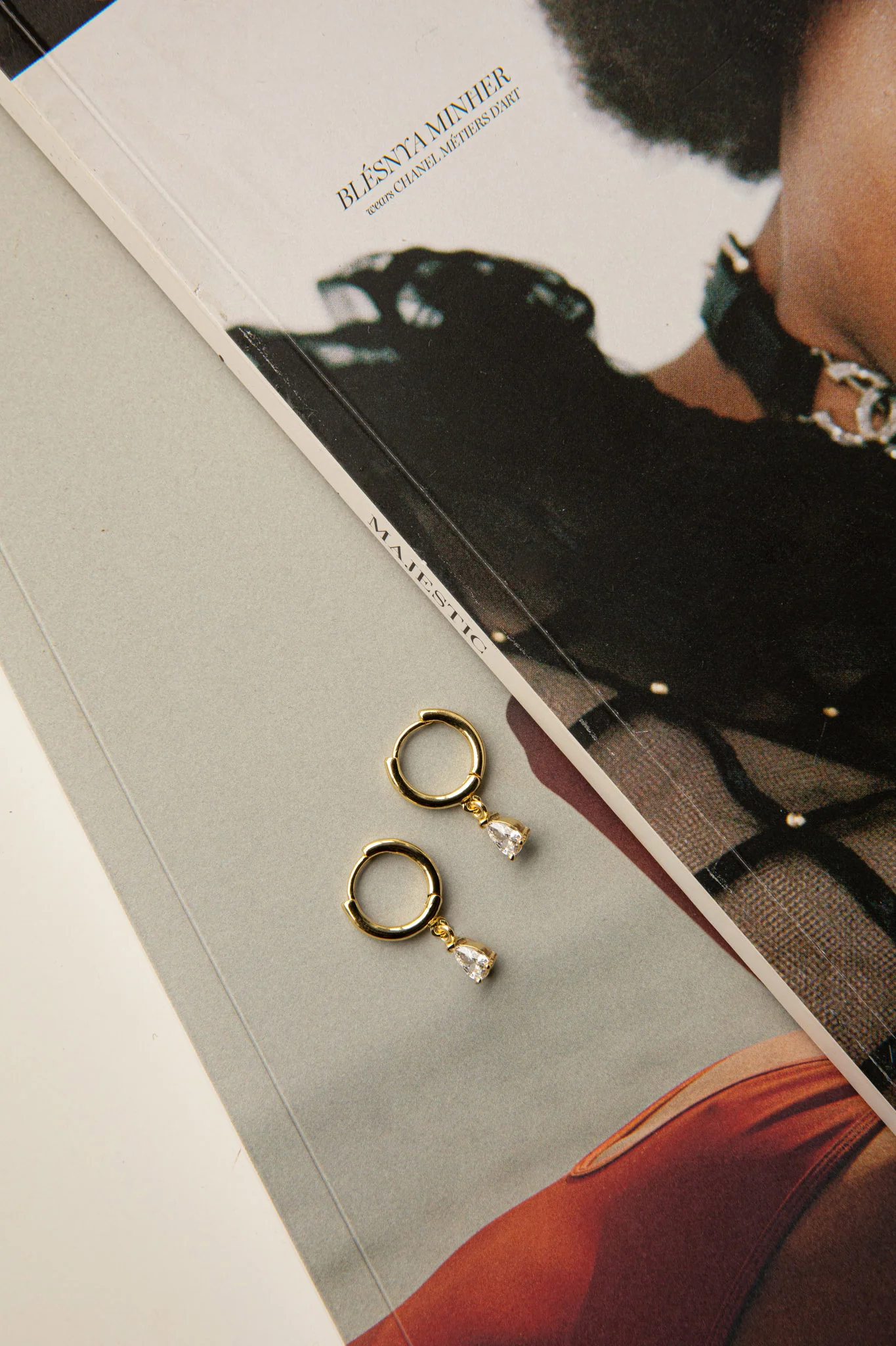 Teary Drop Diamante Hoop Earrings Gold