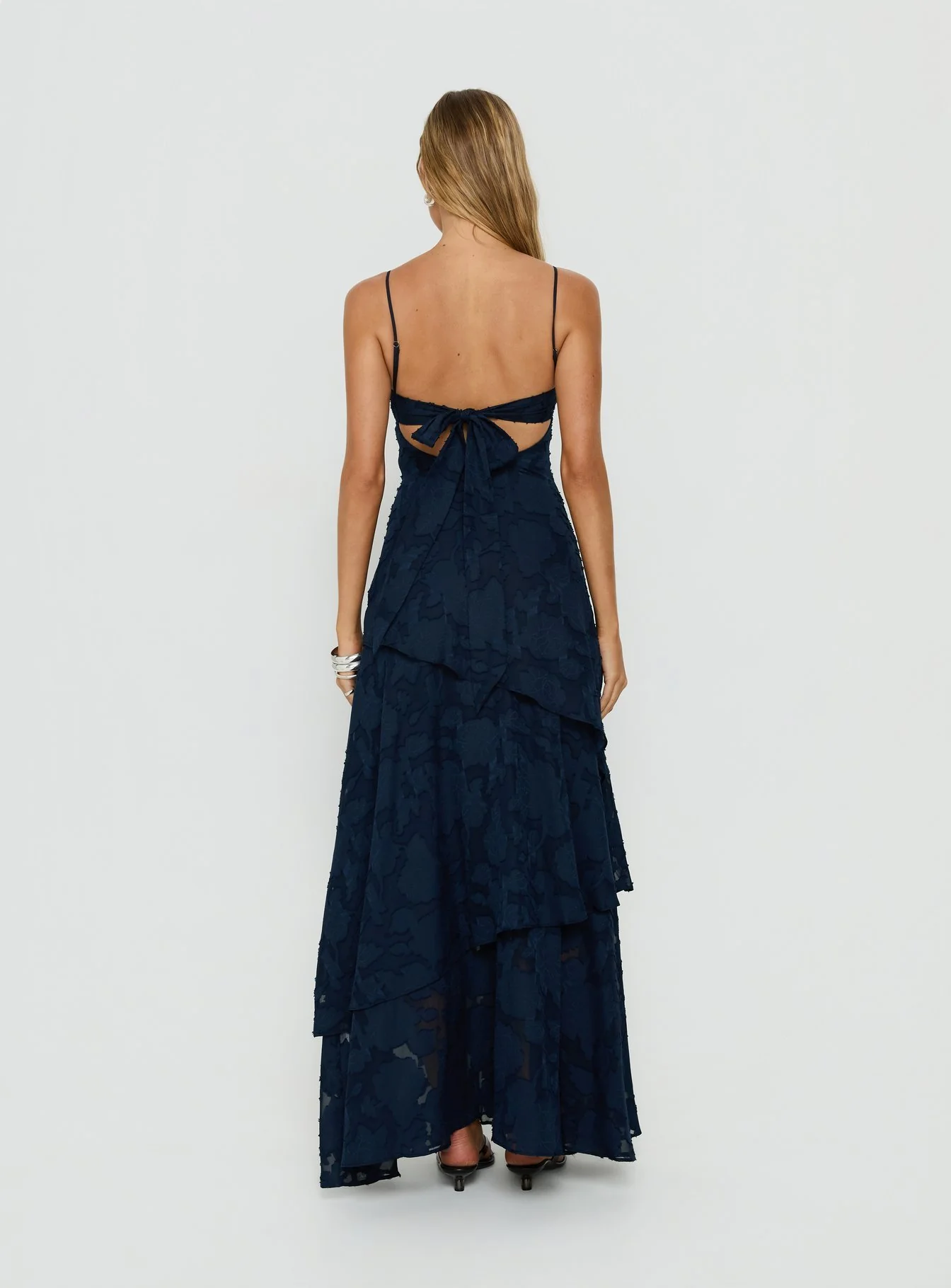Lyricah Tiered Tie Back Maxi Dress Navy
