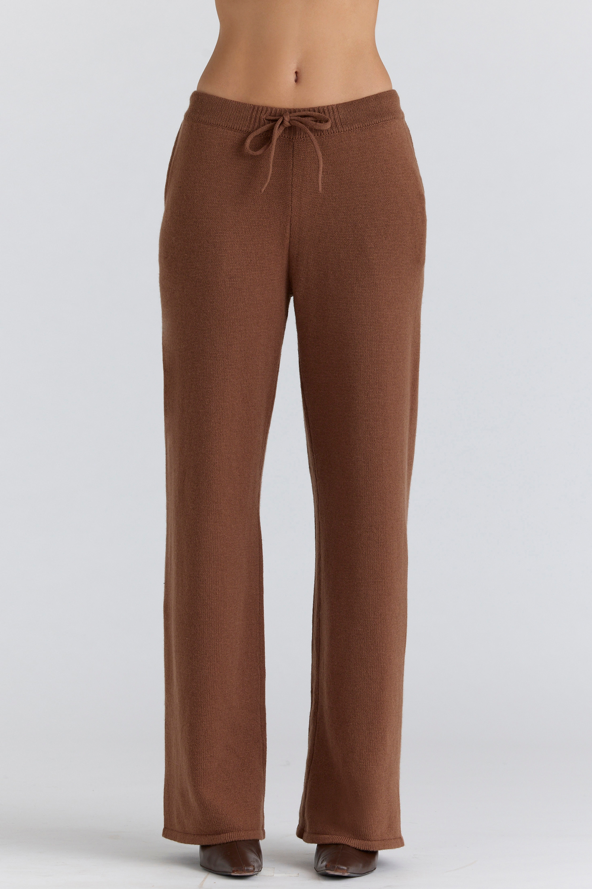Tan Cashmere + Wool Wide Leg Trousers