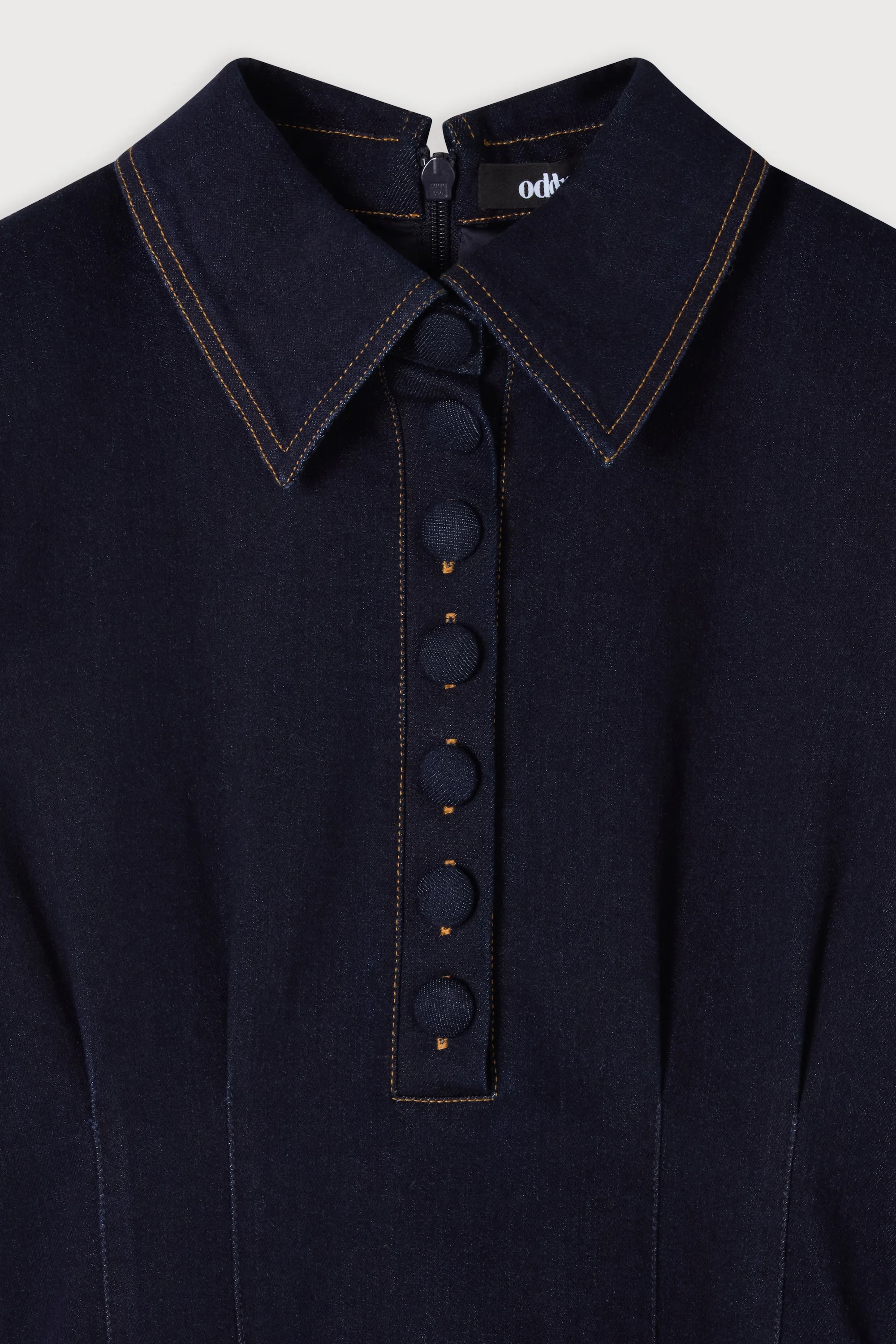 Cotton Mix Denim Collared Midi Dress