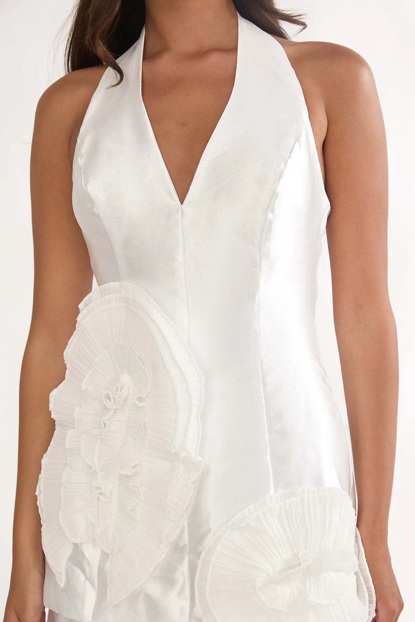 Elyria 3D Ruffle Halter Maxi Dress White