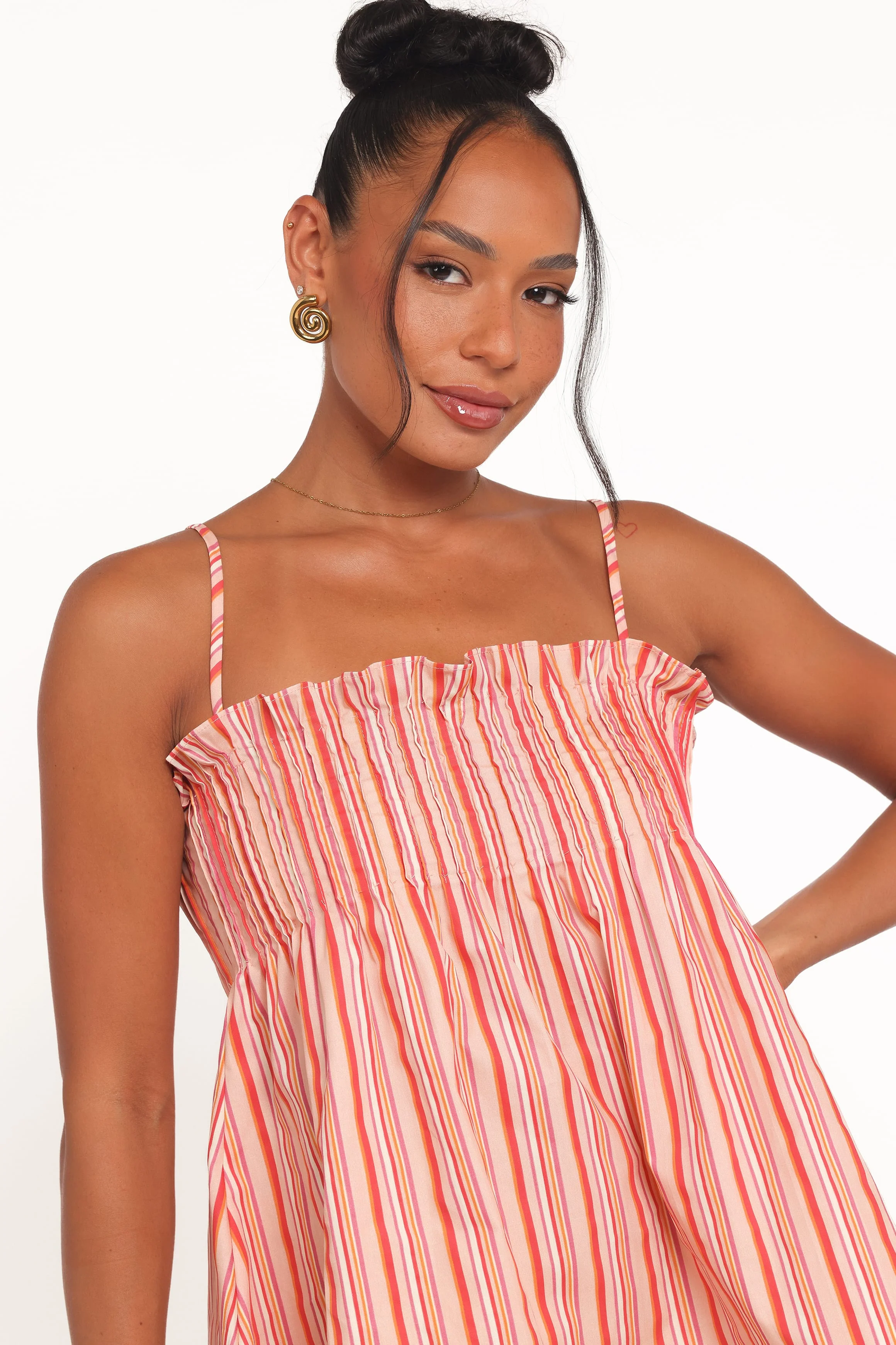 Carson Pleated Top - Peach Stripe