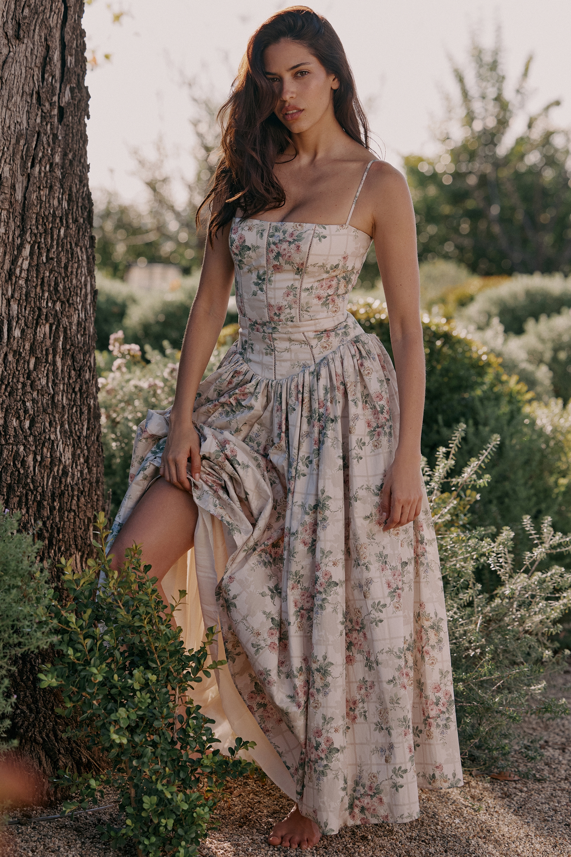 Cream Floral Print Cotton Midi Sundress