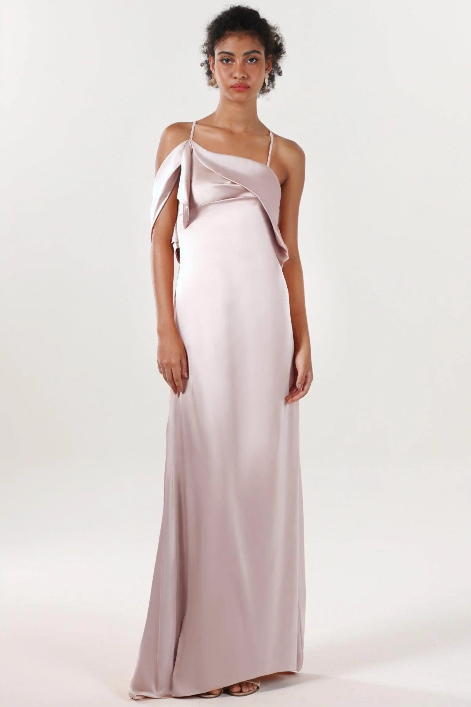 Sheath-Column Sweep-Brush Train Luxe Satin Bridesmaid Dress CS0598BM
