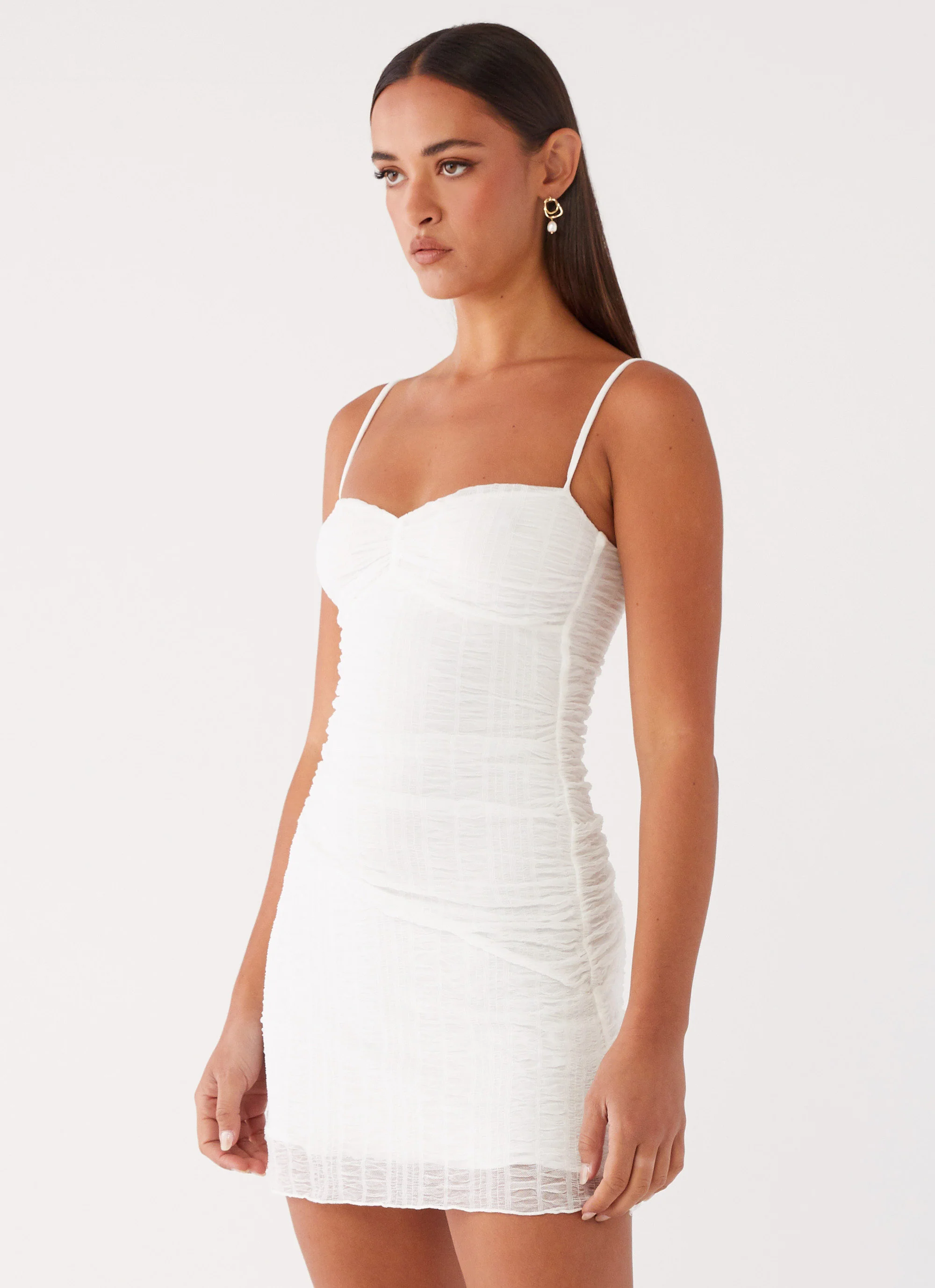 Arden Mesh Mini Dress - White - luluinthesky