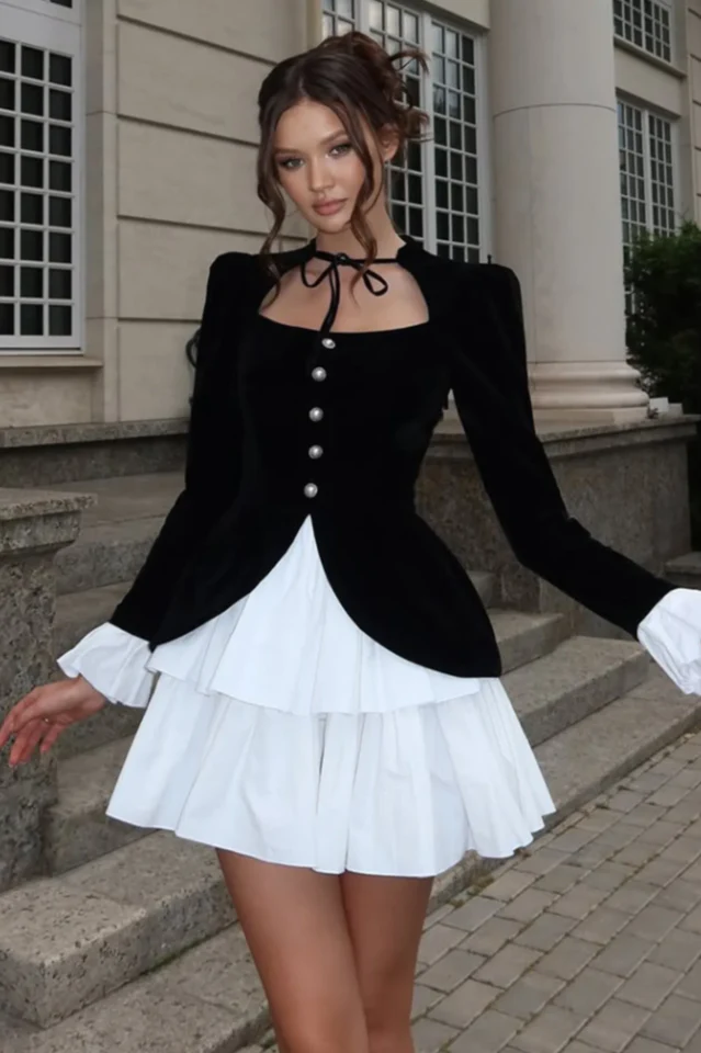 Eveline Velvet Tiered Mini Dress