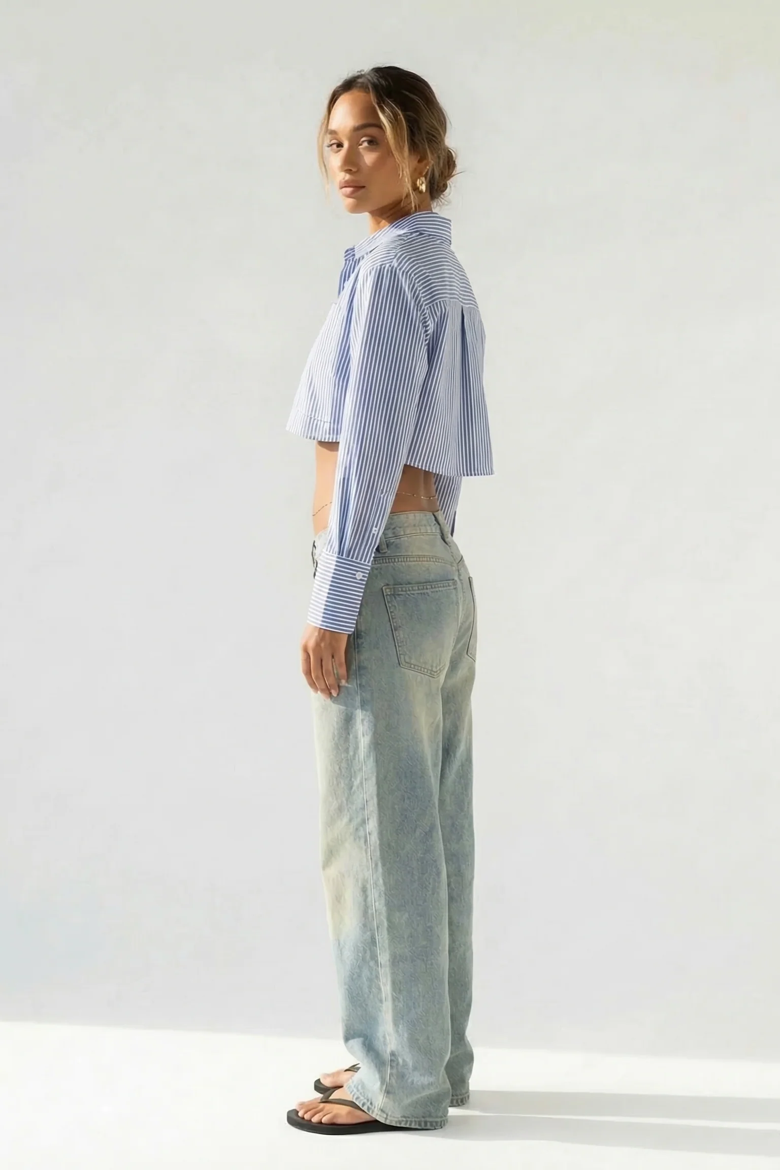 Striped Cropped Button Front Shirt