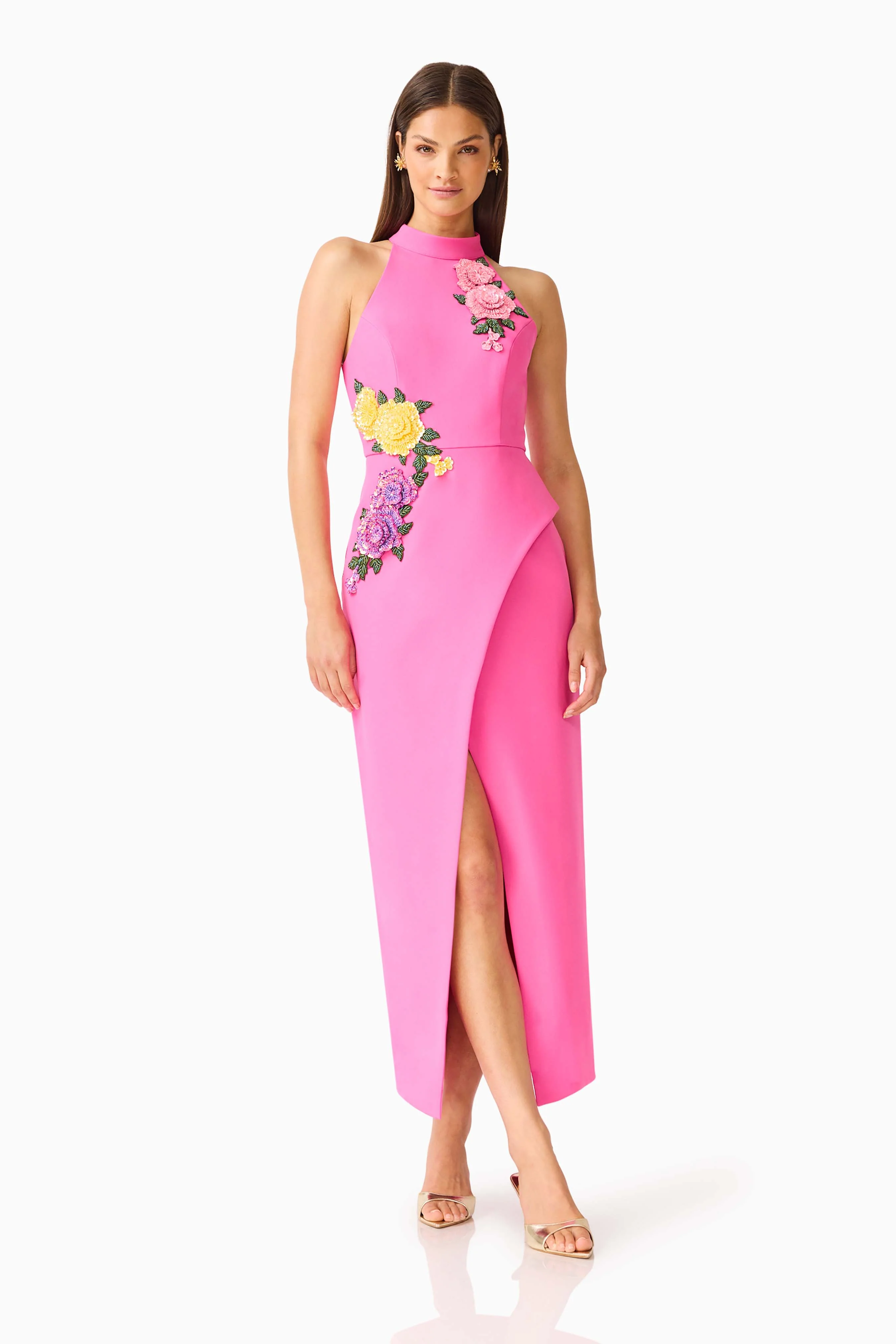Laurentia Halter Maxi Dress in Fuchsia Pink (missing ghost)