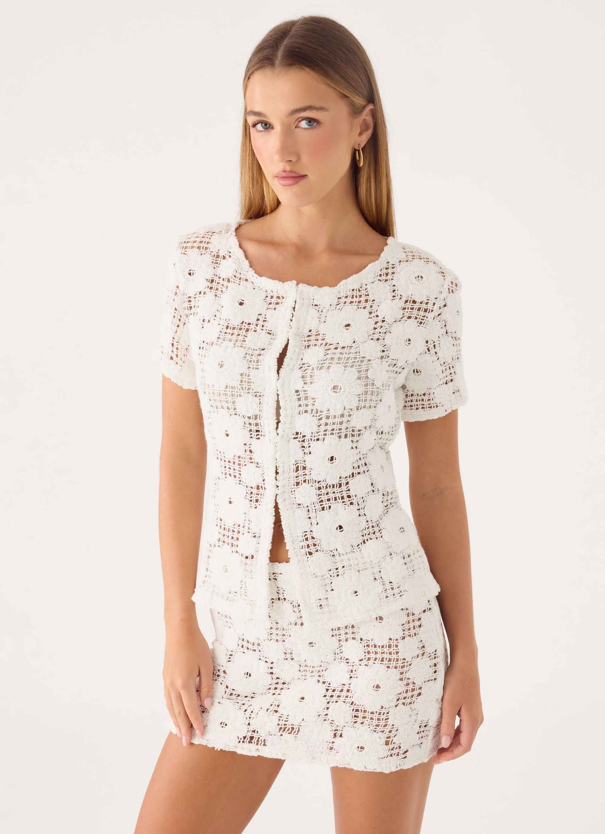 Nyxie Crochet Mini Skirt - White - luluinthesky