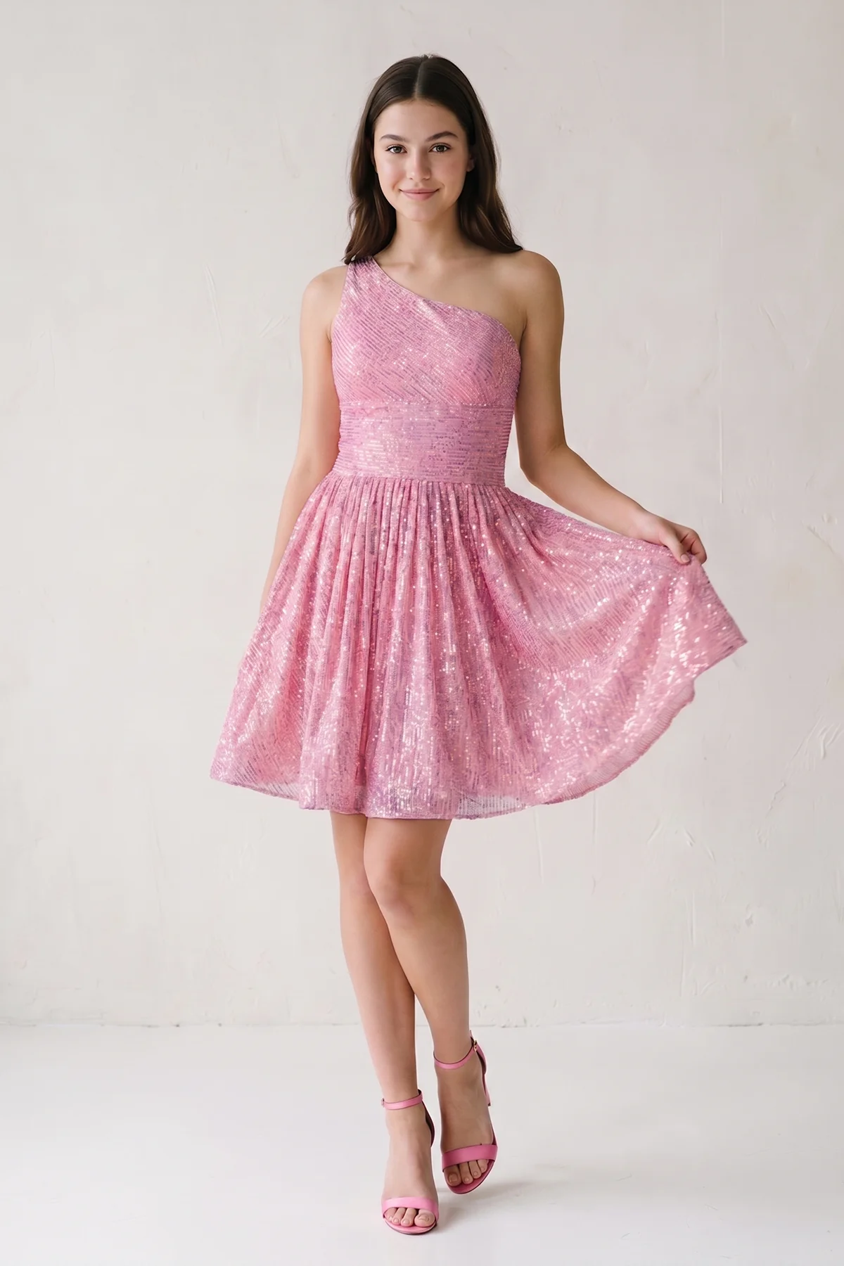 A-Line One Shoulder Sequins Homecoming Dress
