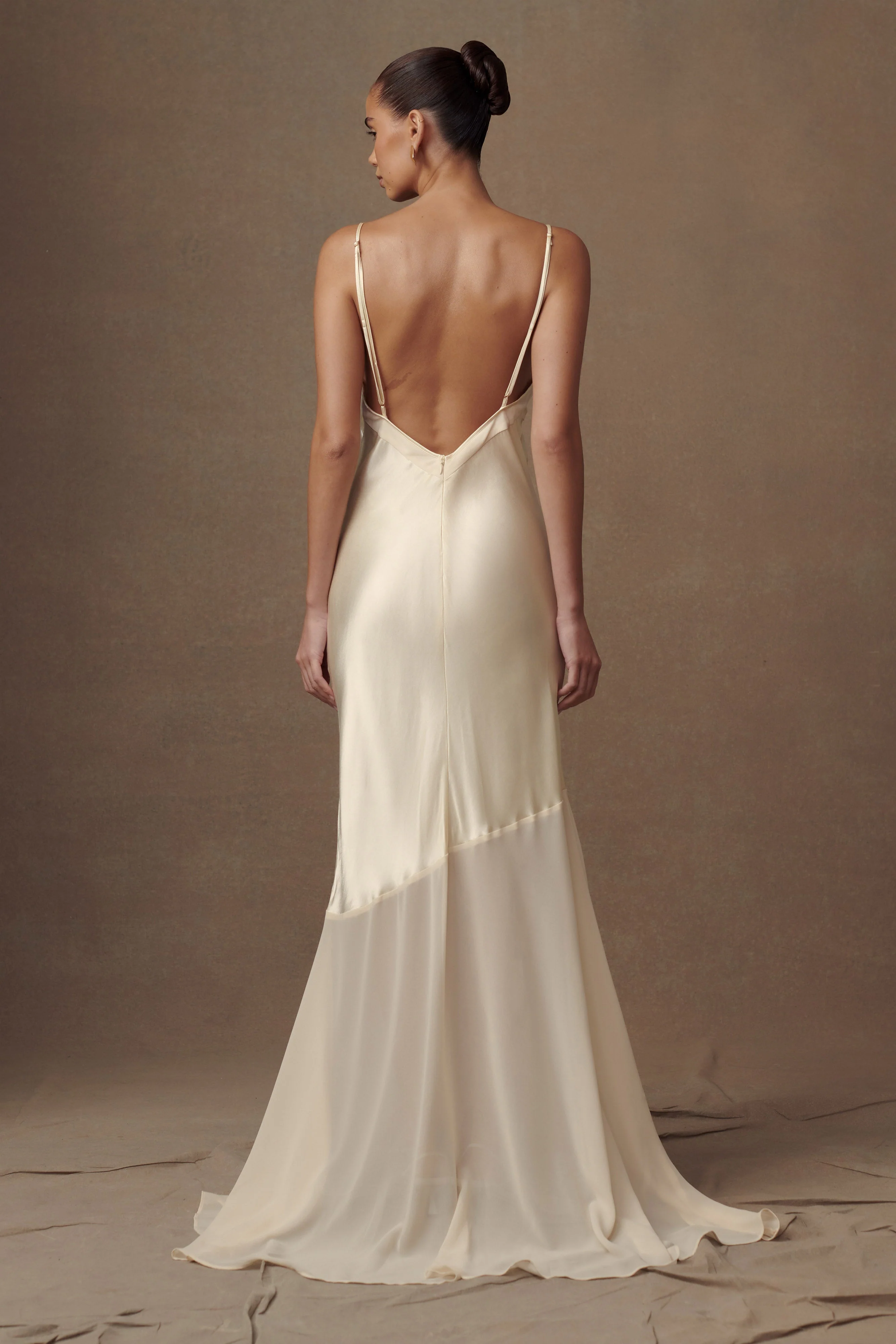 MESHKI Evelyn Iridescent Satin Maxi Dress - Lemon Sorbet
