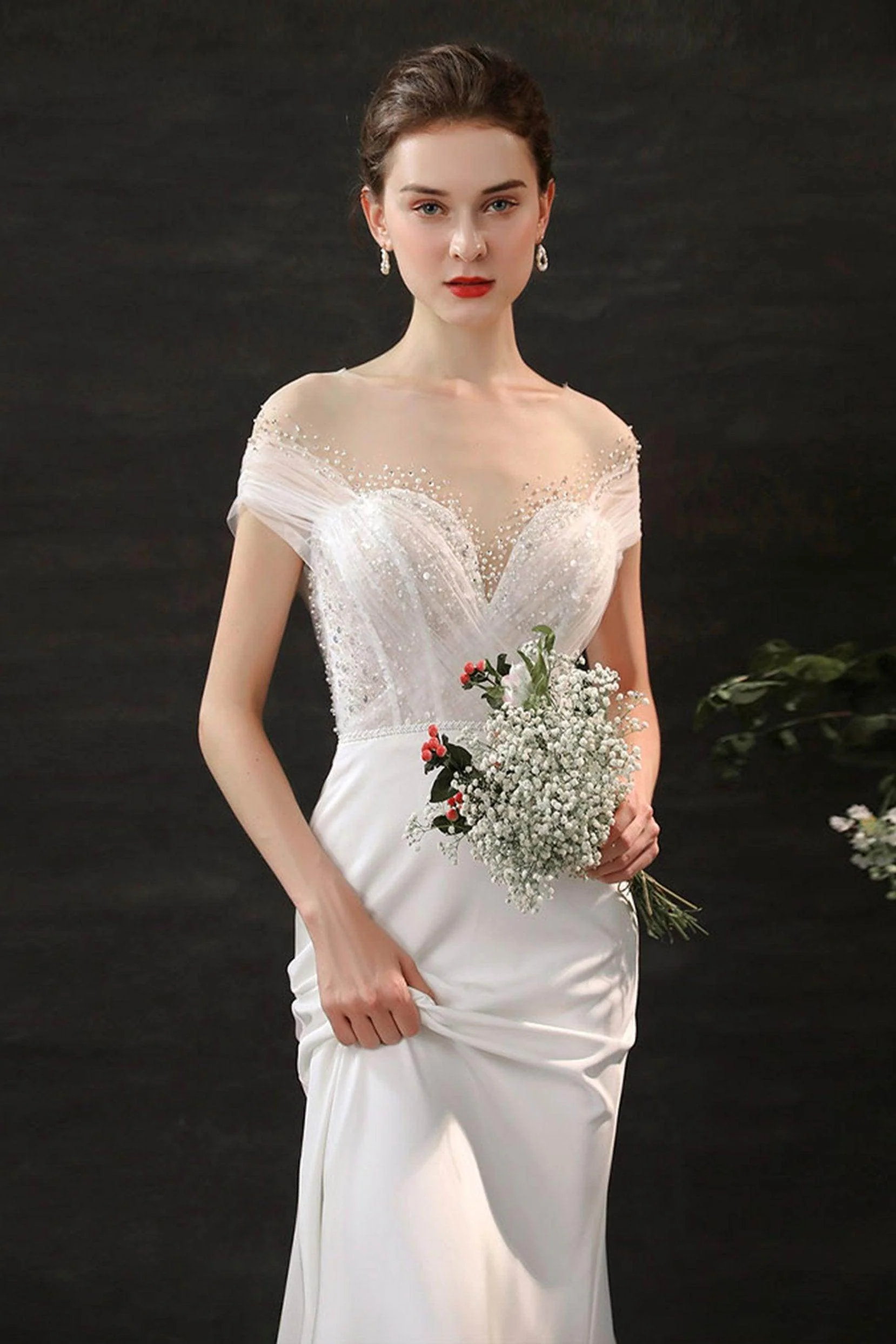 Mermaid Sweep-Brush Train Lace Tulle Wedding Dress CW2689