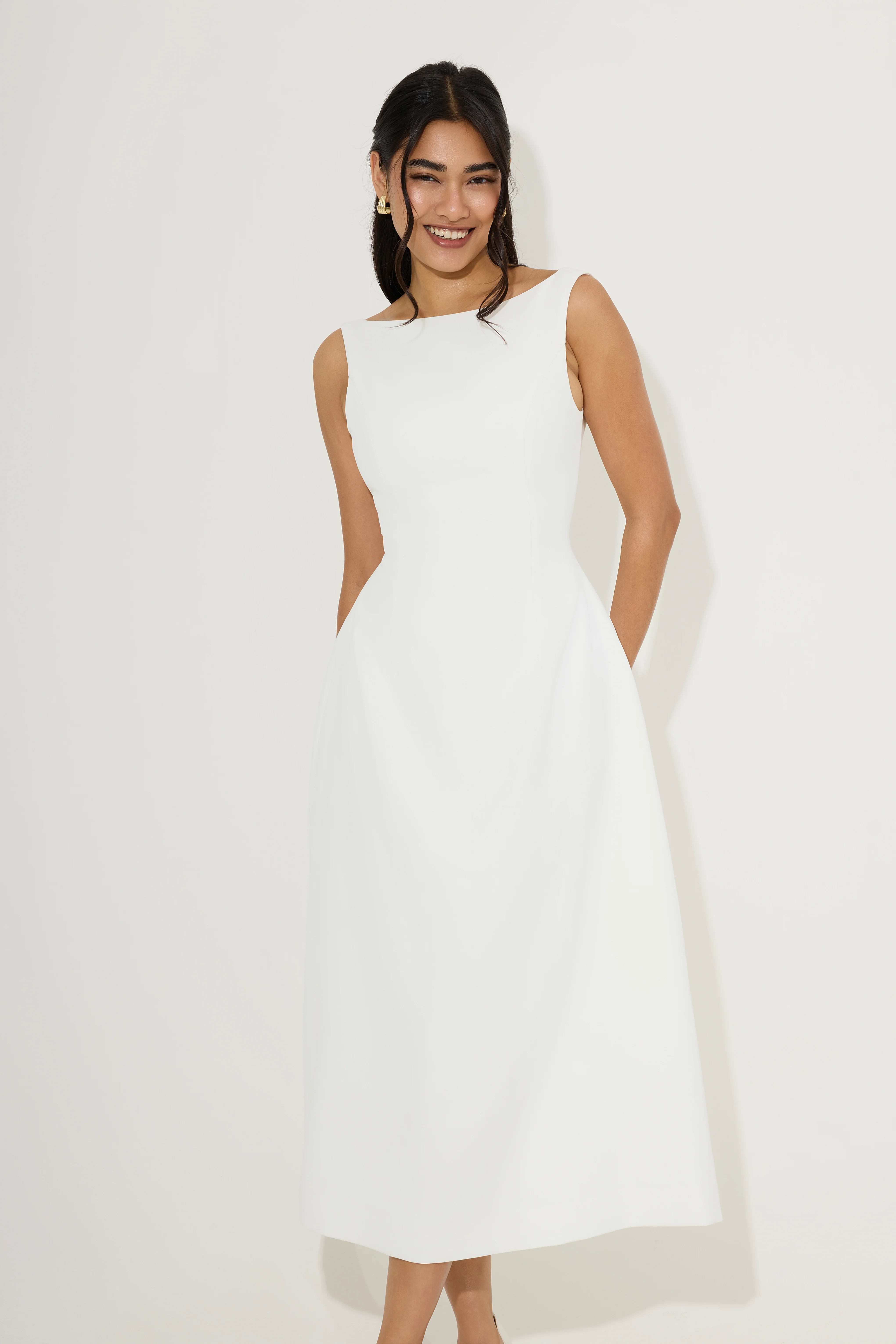Straight Neck Midi Dress