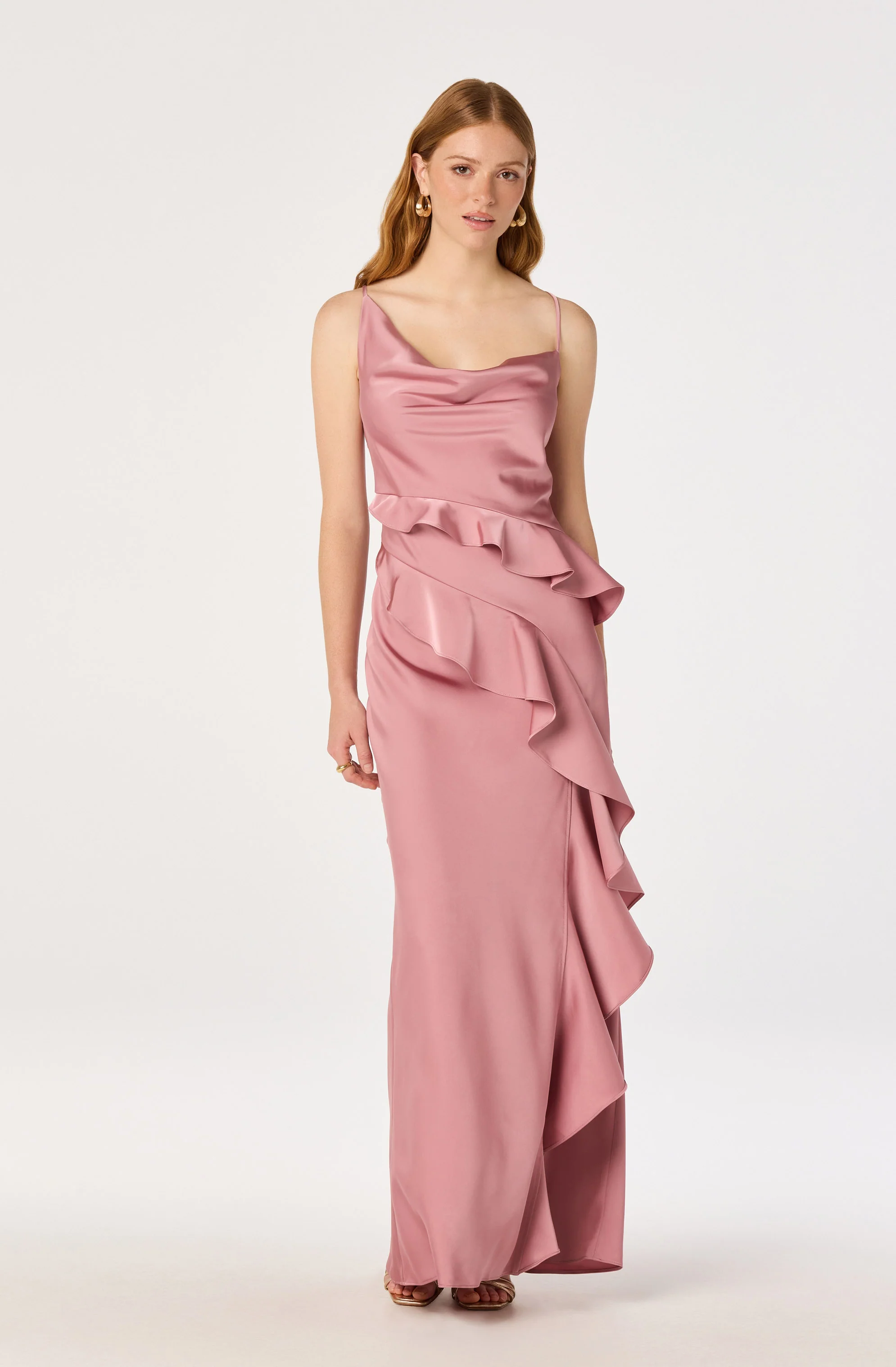 Adelina Satin Ruffle Maxi Dress - luluinthesky