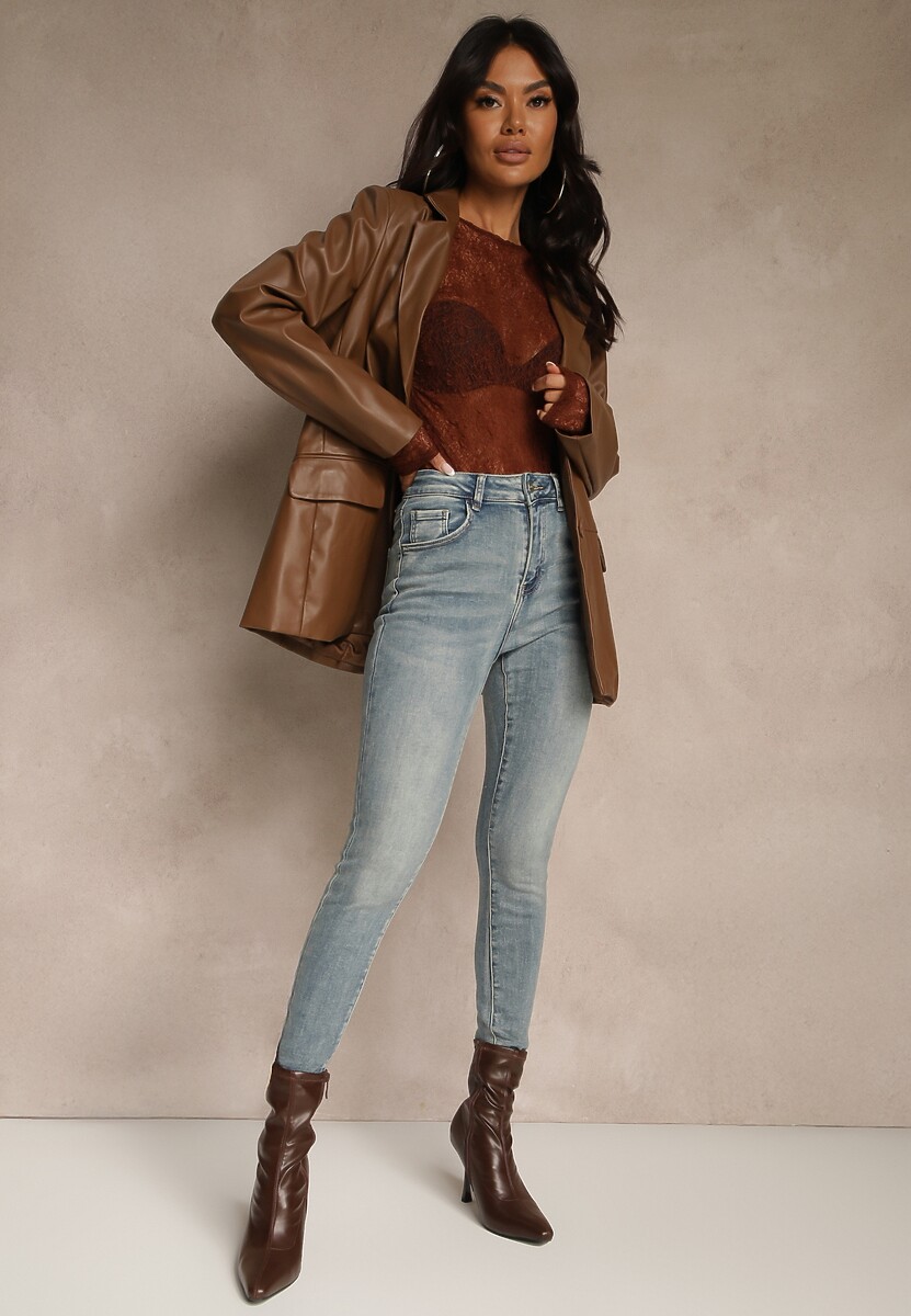 Niebieskie Jeansy Skinny Regular Waist z Bawełną Tevirsa