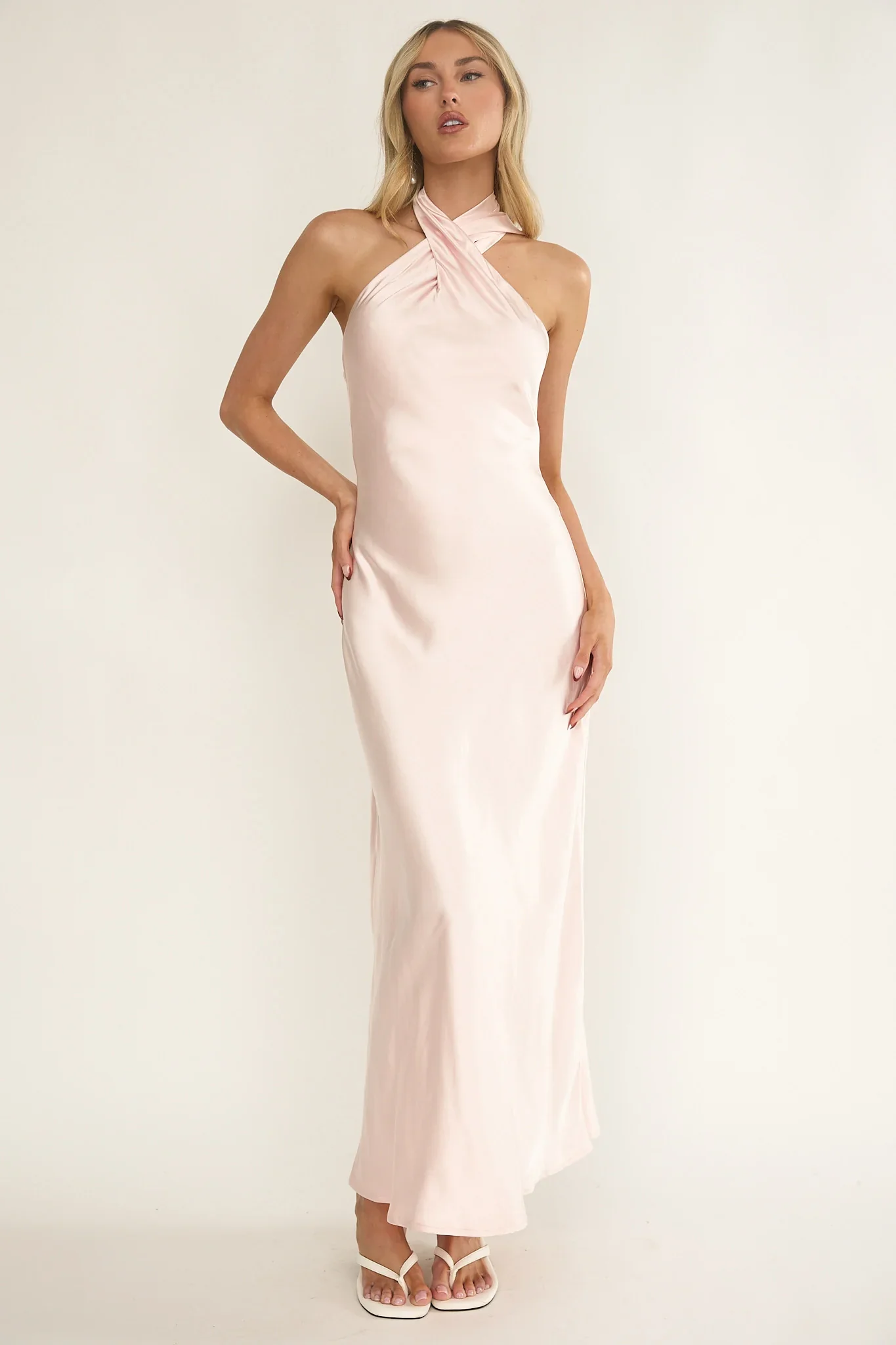 Alvara Crossover Halterneck Maxi Dress Pink