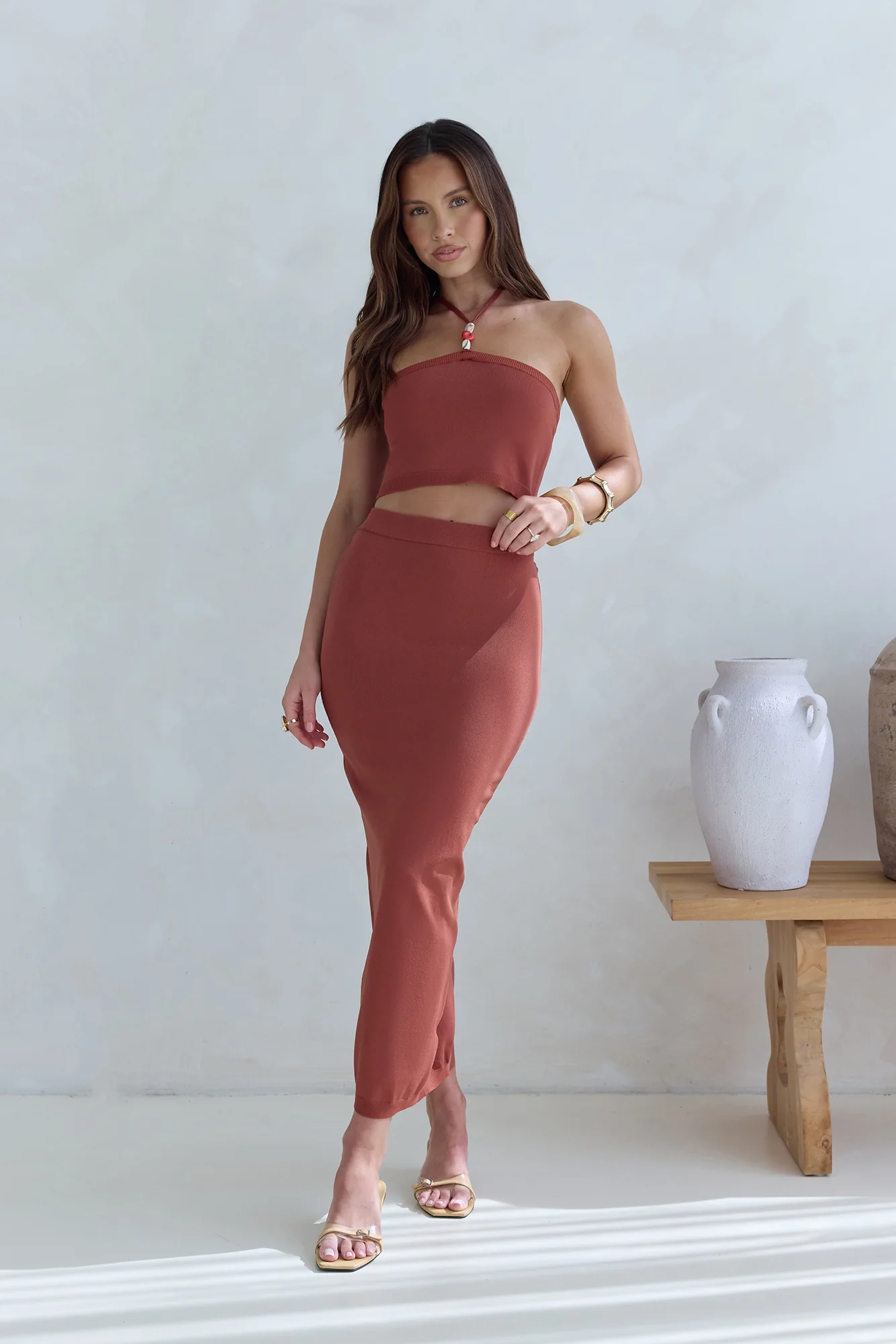Secret Kisses Knit Maxi Skirt Clay