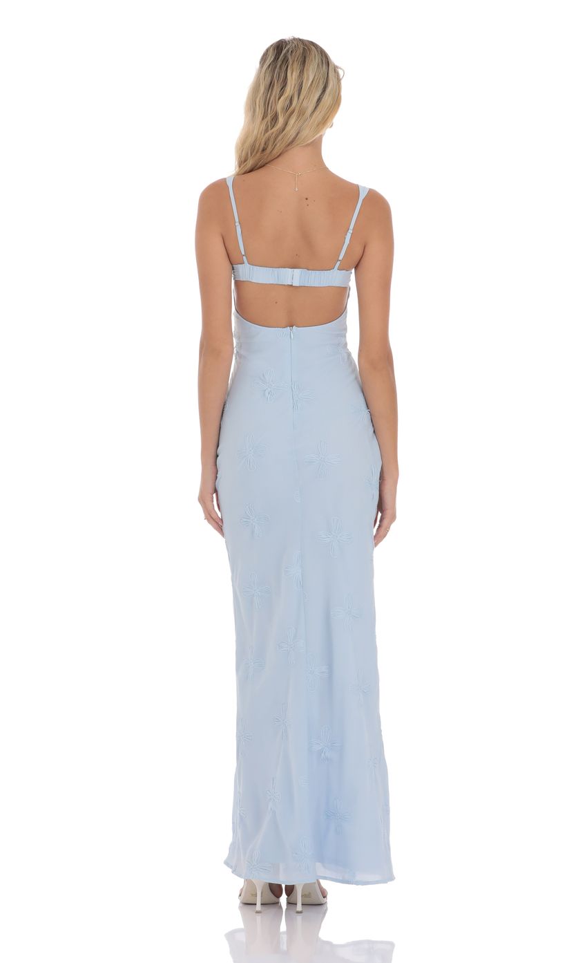 Floral Open Back Mermaid Maxi Dress in Light Blue