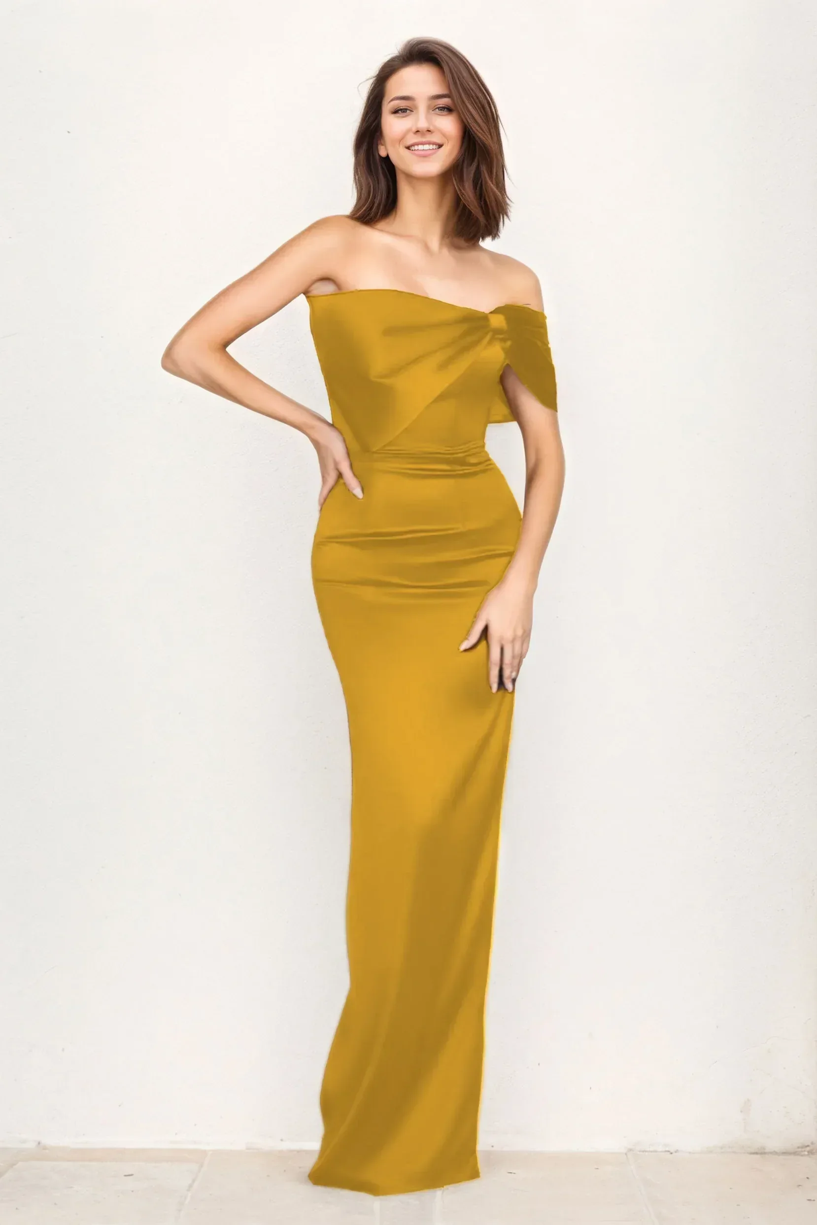 Trumpet-Mermaid Maxi Luxe Satin Wedding Guest Dress CG0294