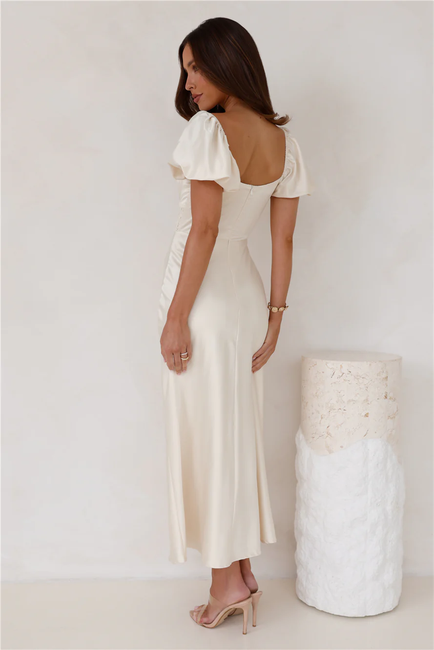 Connected By Love Satin Maxi Dress Butter - luluinthesky