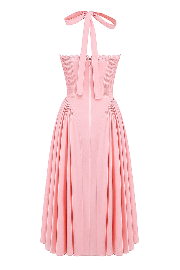 Rose Pink Cotton Halter Midi Sundress